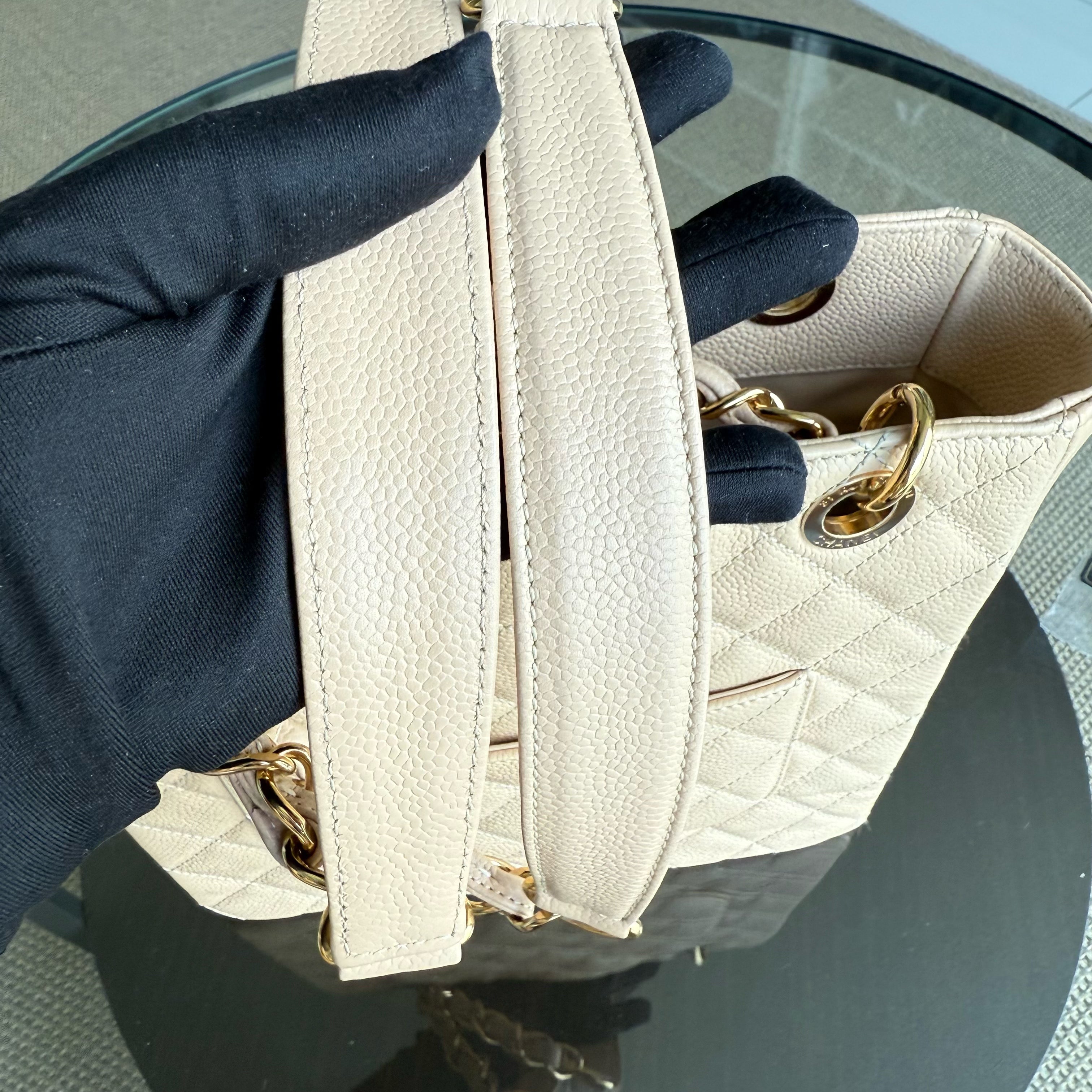 Chanel PST Petite Shopping Tote - Caviar Quilted Grained Calfskin Light Beige Gold Hardware Series 15