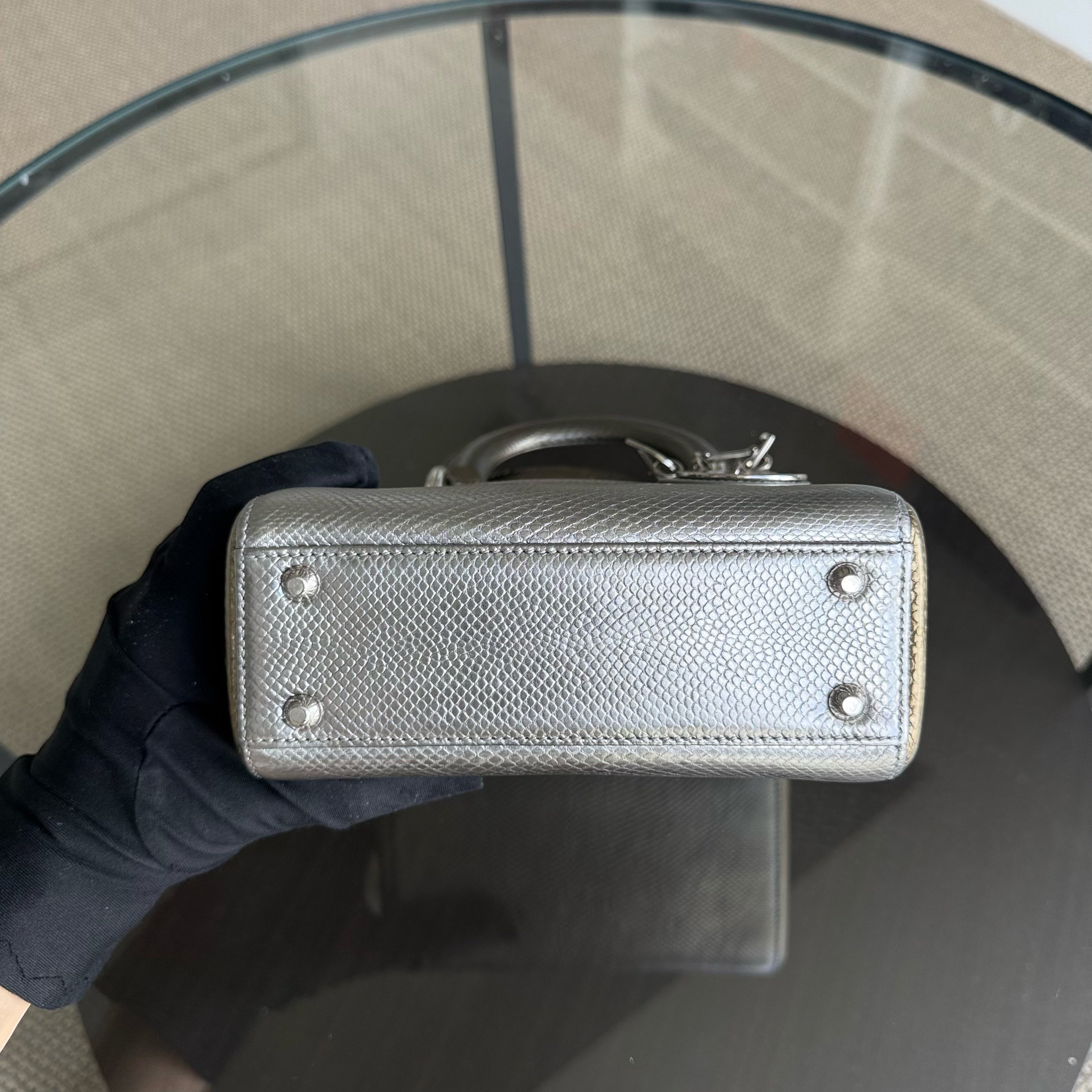 Dior Lady Mini - Exotic Lizard Bi-color Silver Hardware