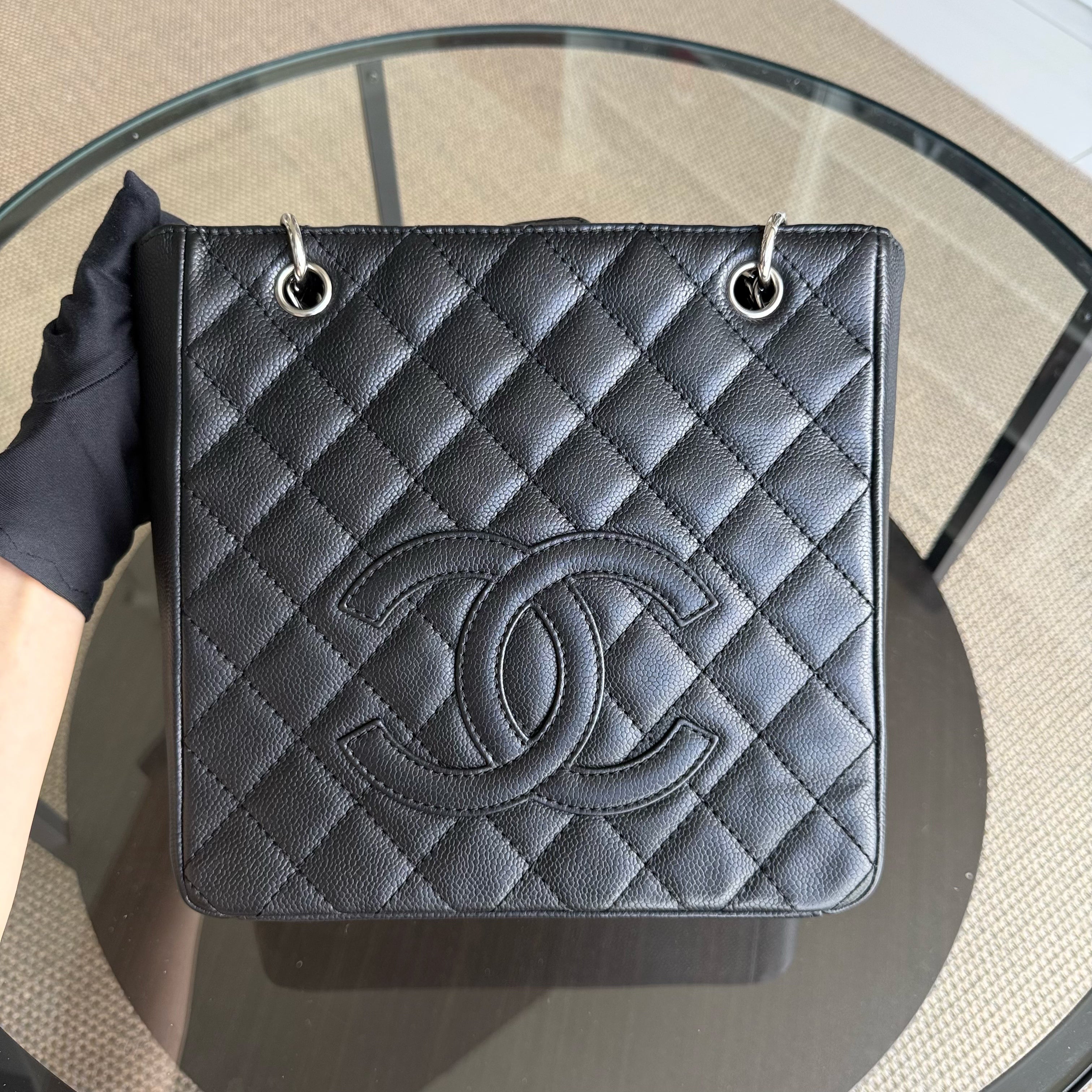 Chanel PST Petite Shopping Tote - Caviar Quilted Grained Calfskin Black Silver Hardware Series 12