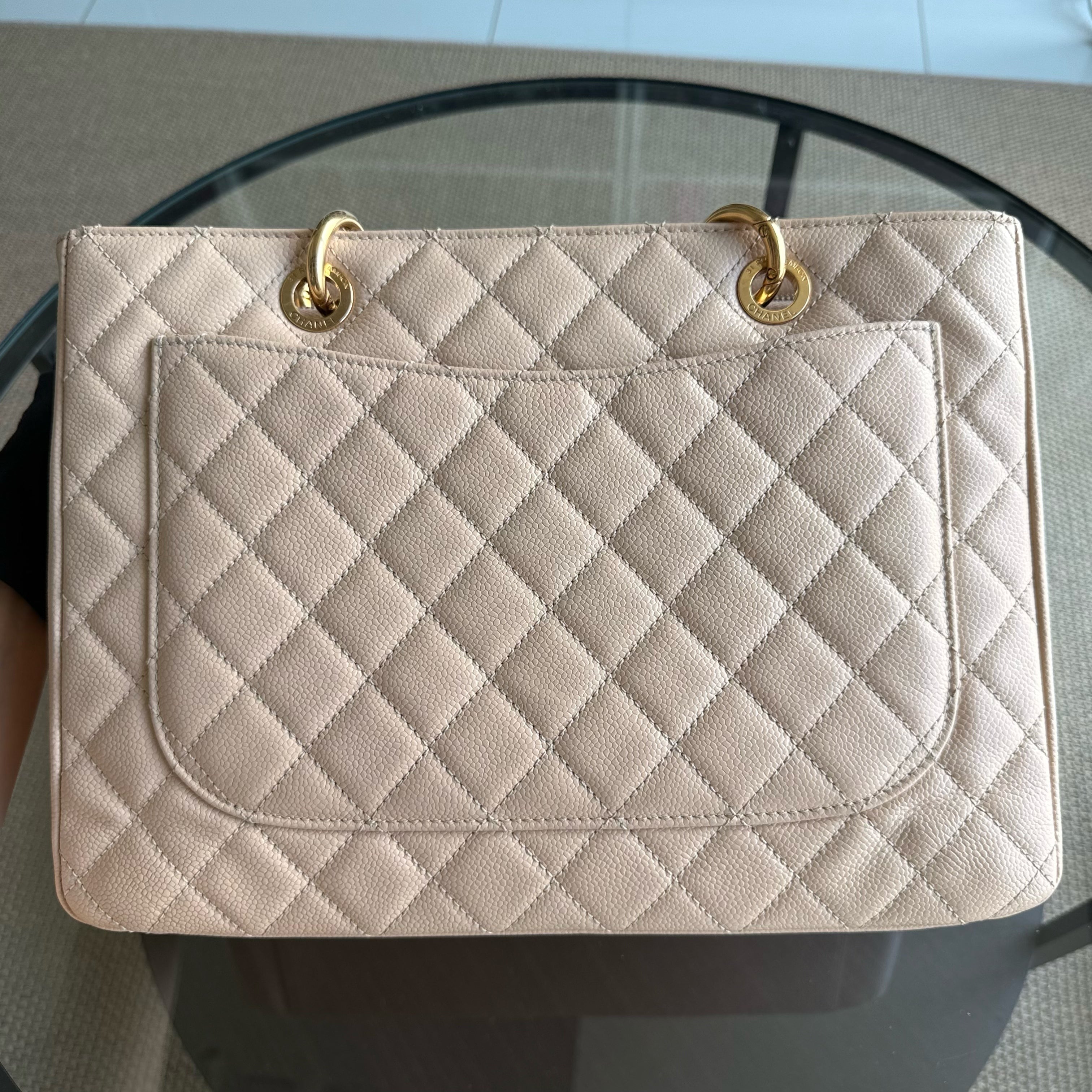 Chanel GST Grand Shopping Tote - Caviar Quilted Grained Calfskin Light Beige Gold Hardware Series 17