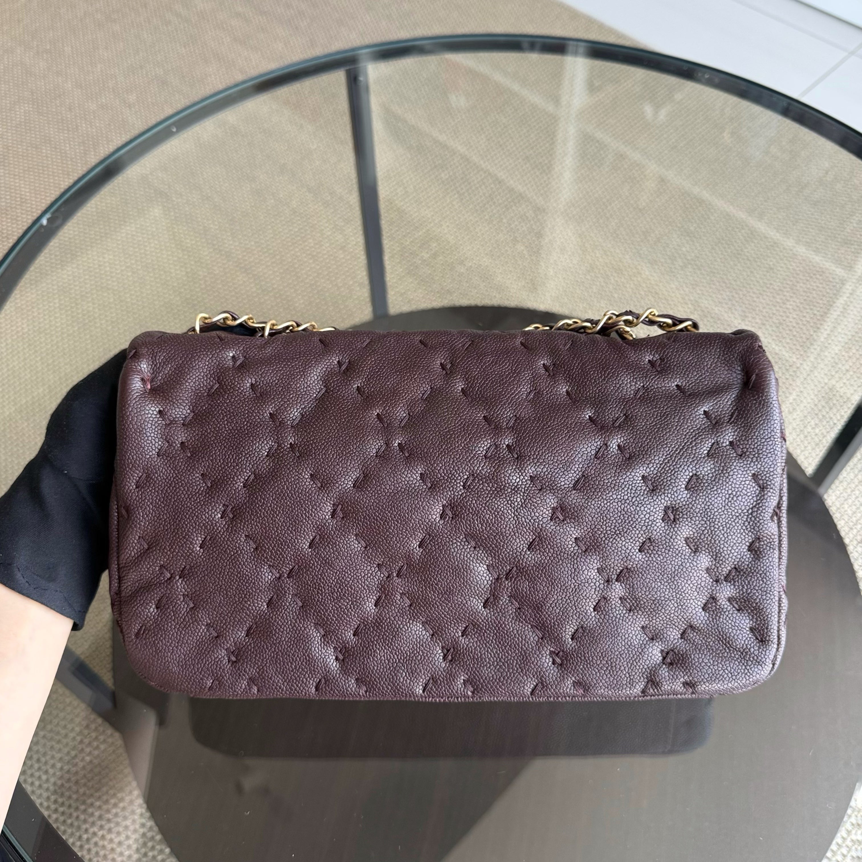 Chanel Seasonal Flap Wild Stitches - Caviar Quilted Grained Calfskin Dark Brown Gold Hardware Series 15