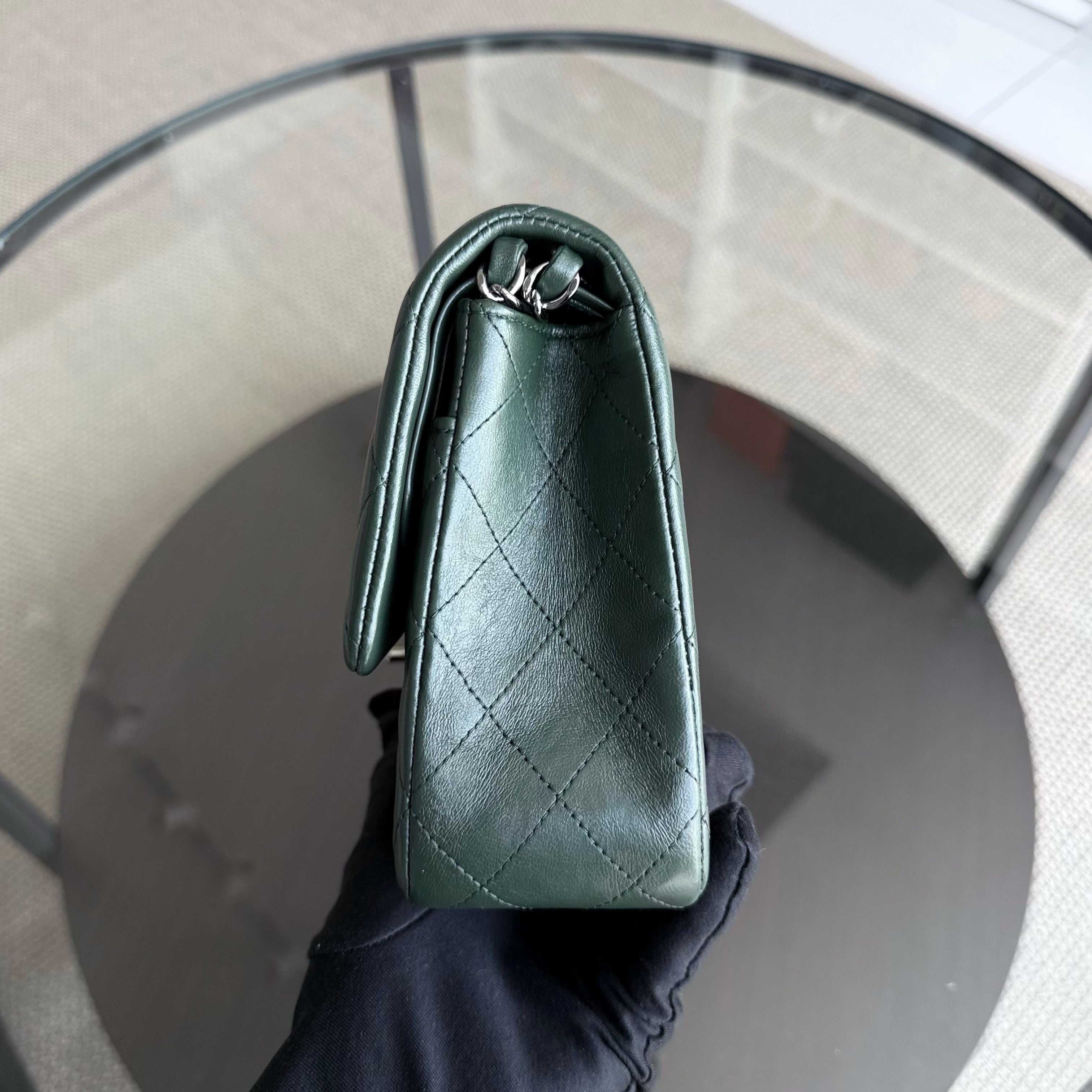 Chanel Classic Flap Medium - 25CM Quilted Lambskin Dark Green Silver Hardware Series 23