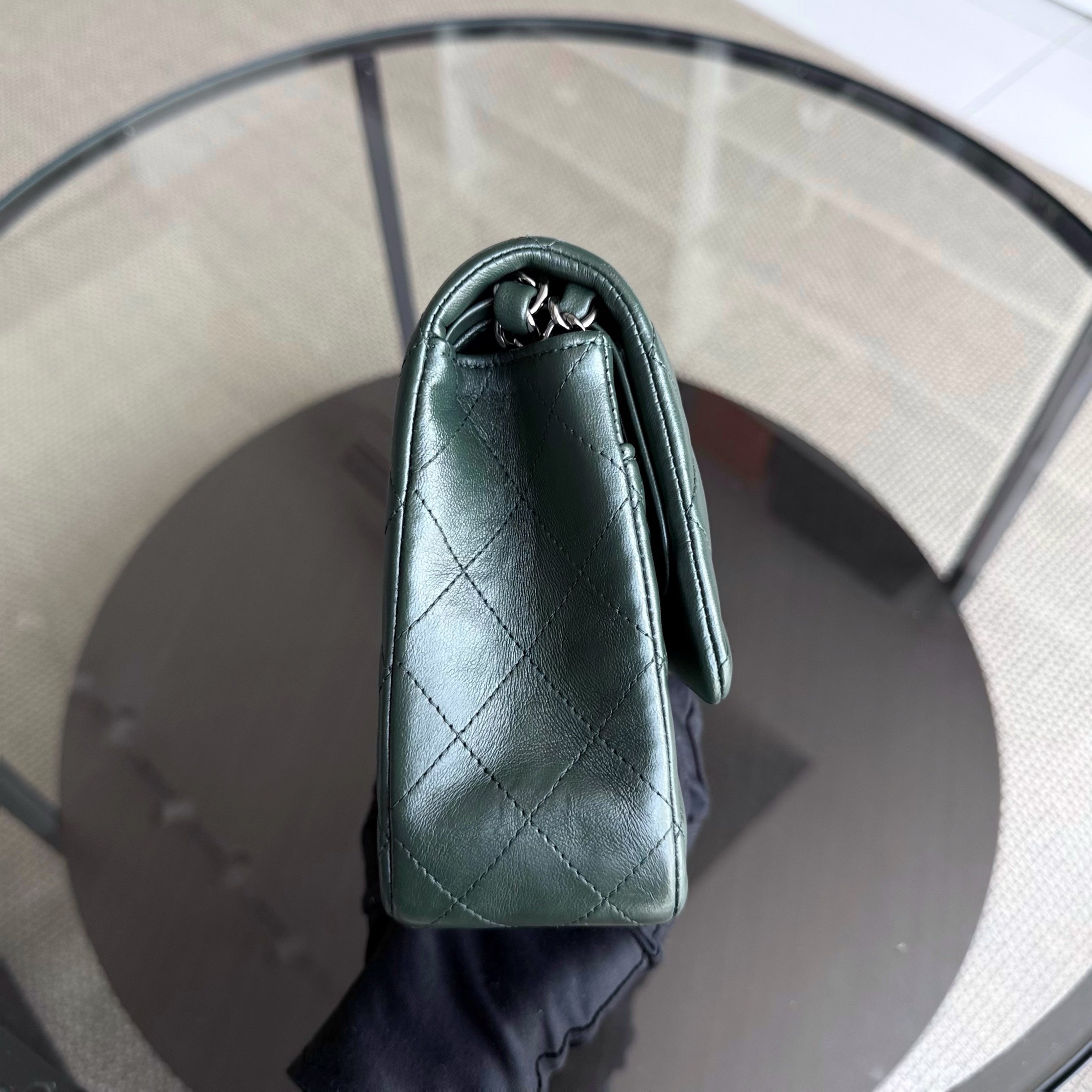Chanel Classic Flap Medium - 25CM Quilted Lambskin Dark Green Silver Hardware Series 23