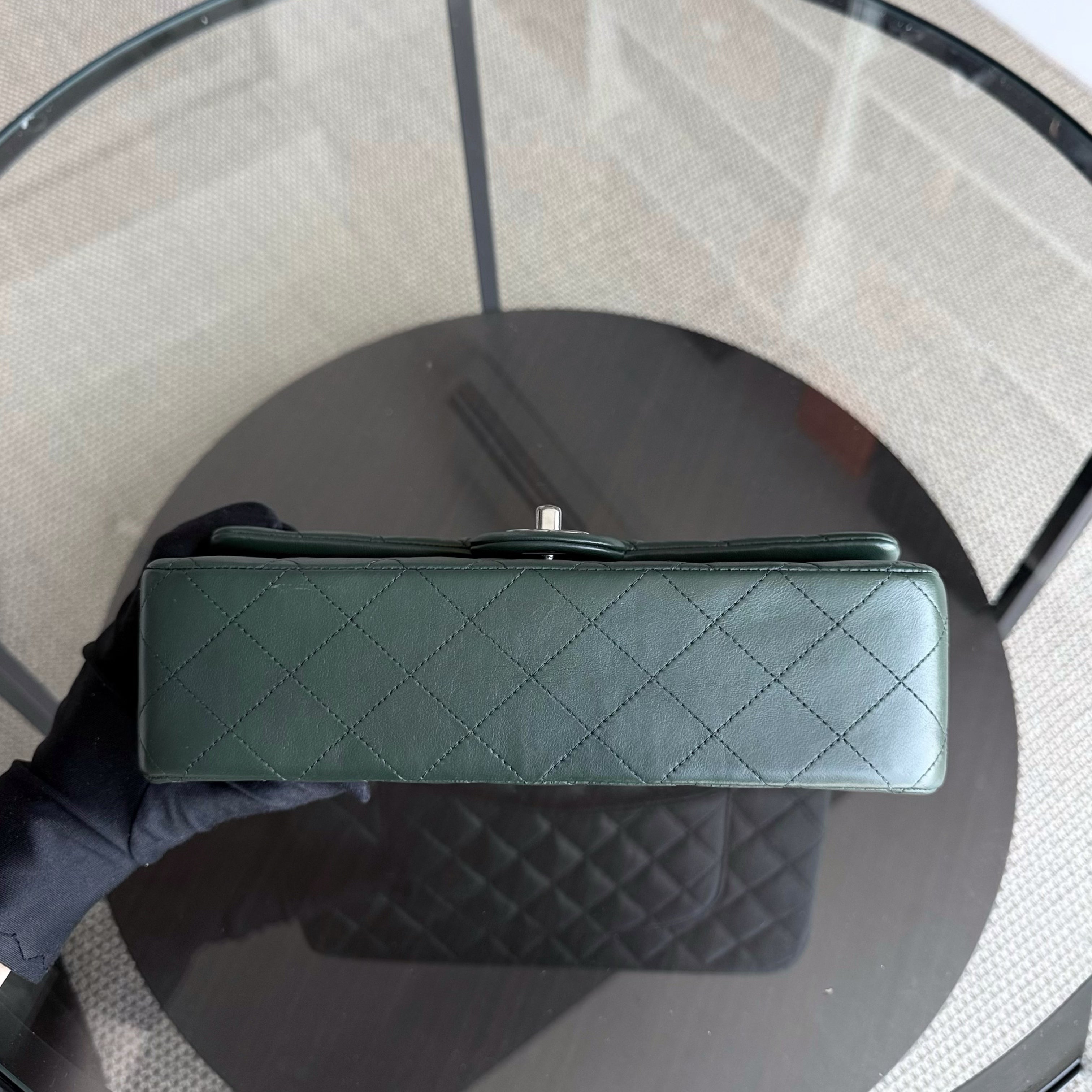Chanel Classic Flap Medium - 25CM Quilted Lambskin Dark Green Silver Hardware Series 23