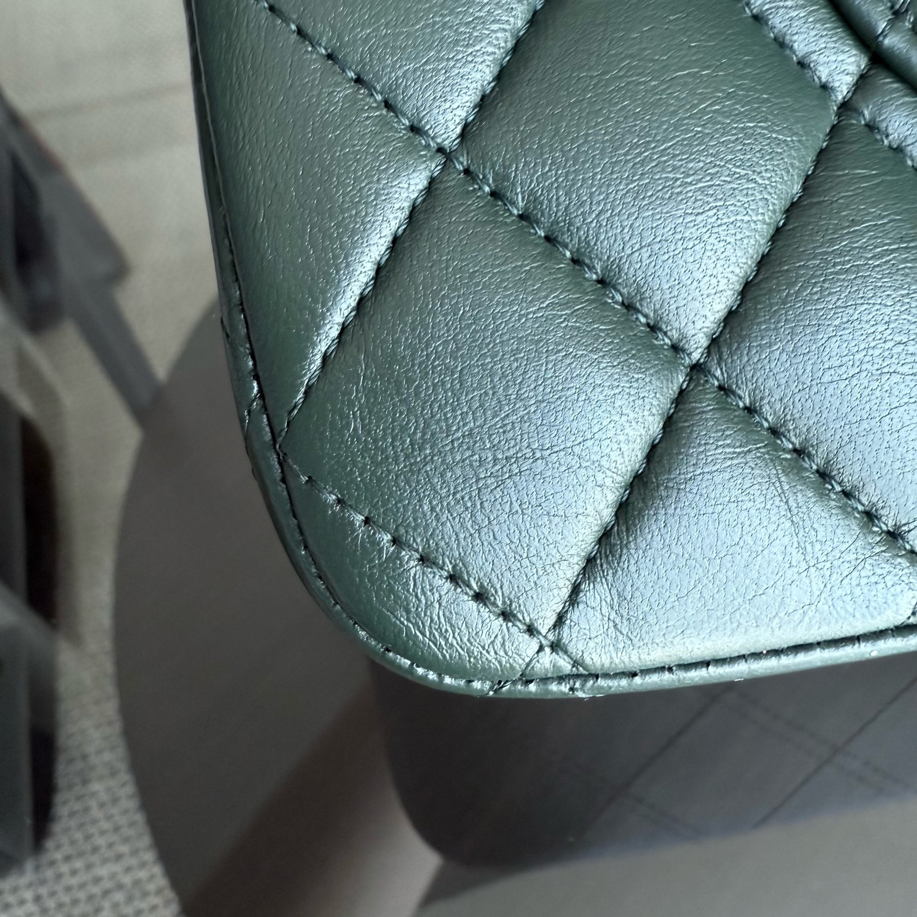 Chanel Classic Flap Medium - 25CM Quilted Lambskin Dark Green Silver Hardware Series 23
