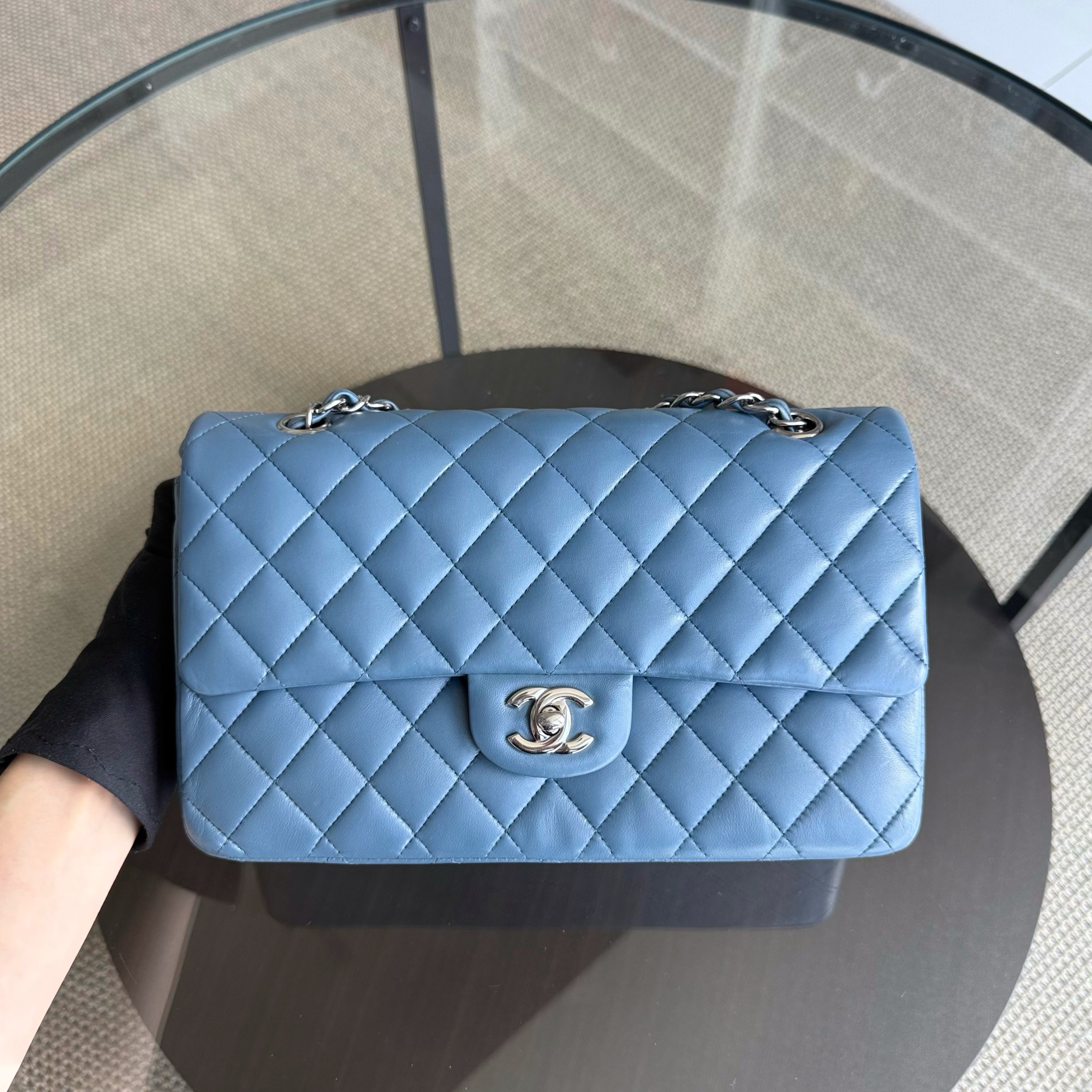 Chanel Classic Flap Medium - 25CM Quilted Lambskin Blue Silver Hardware 17