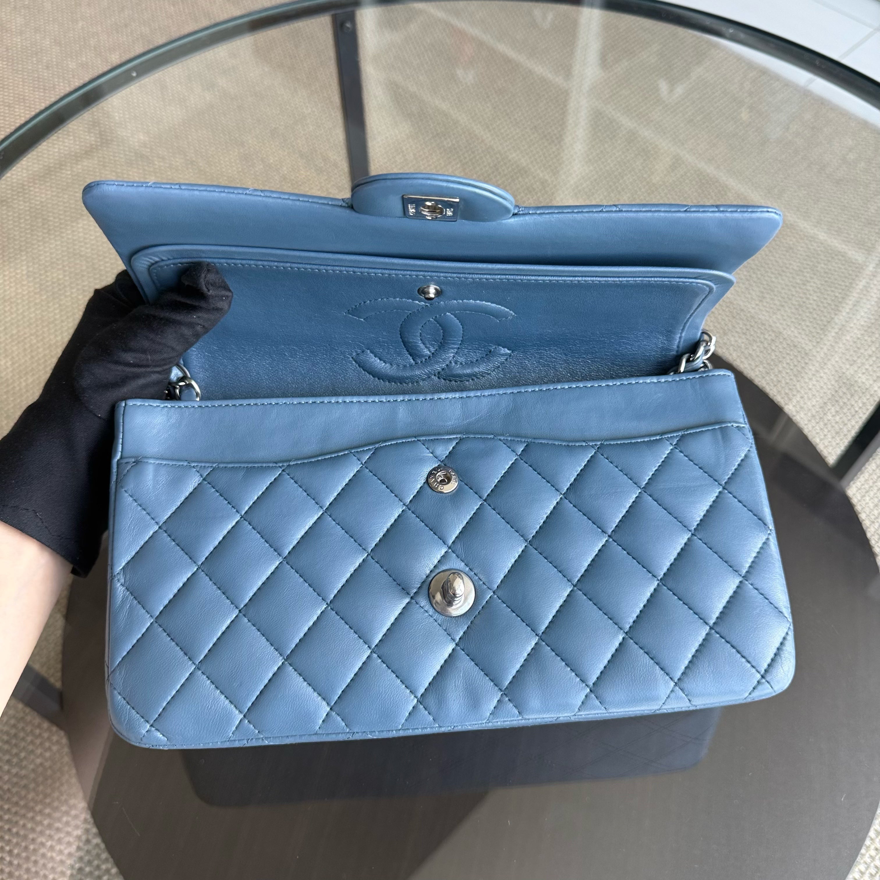 Chanel Classic Flap Medium - 25CM Quilted Lambskin Blue Silver Hardware 17