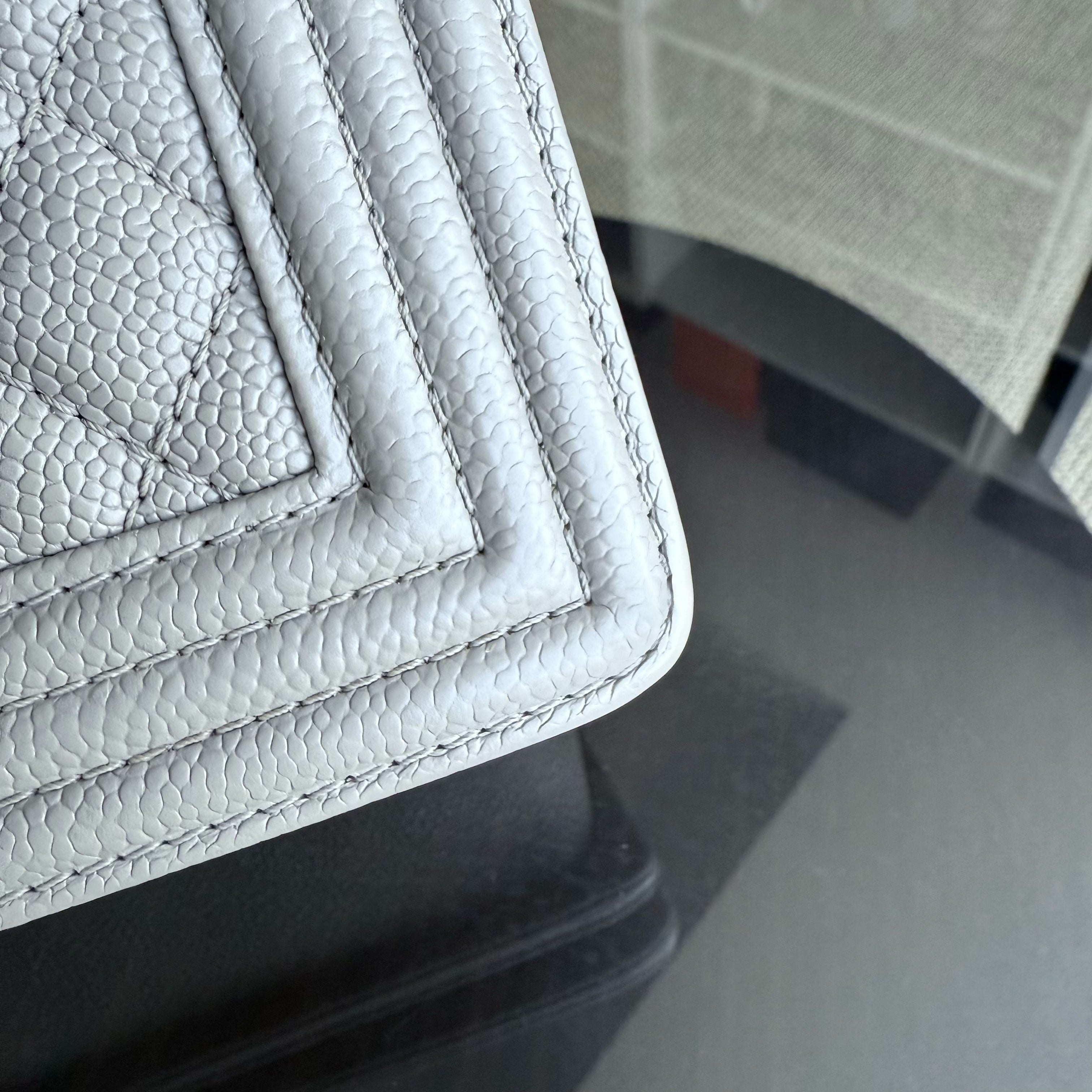 Chanel Boy Medium - Caviar 25CM Quilted Grained Calfskin Grey Gray Gold Hardware Series  20