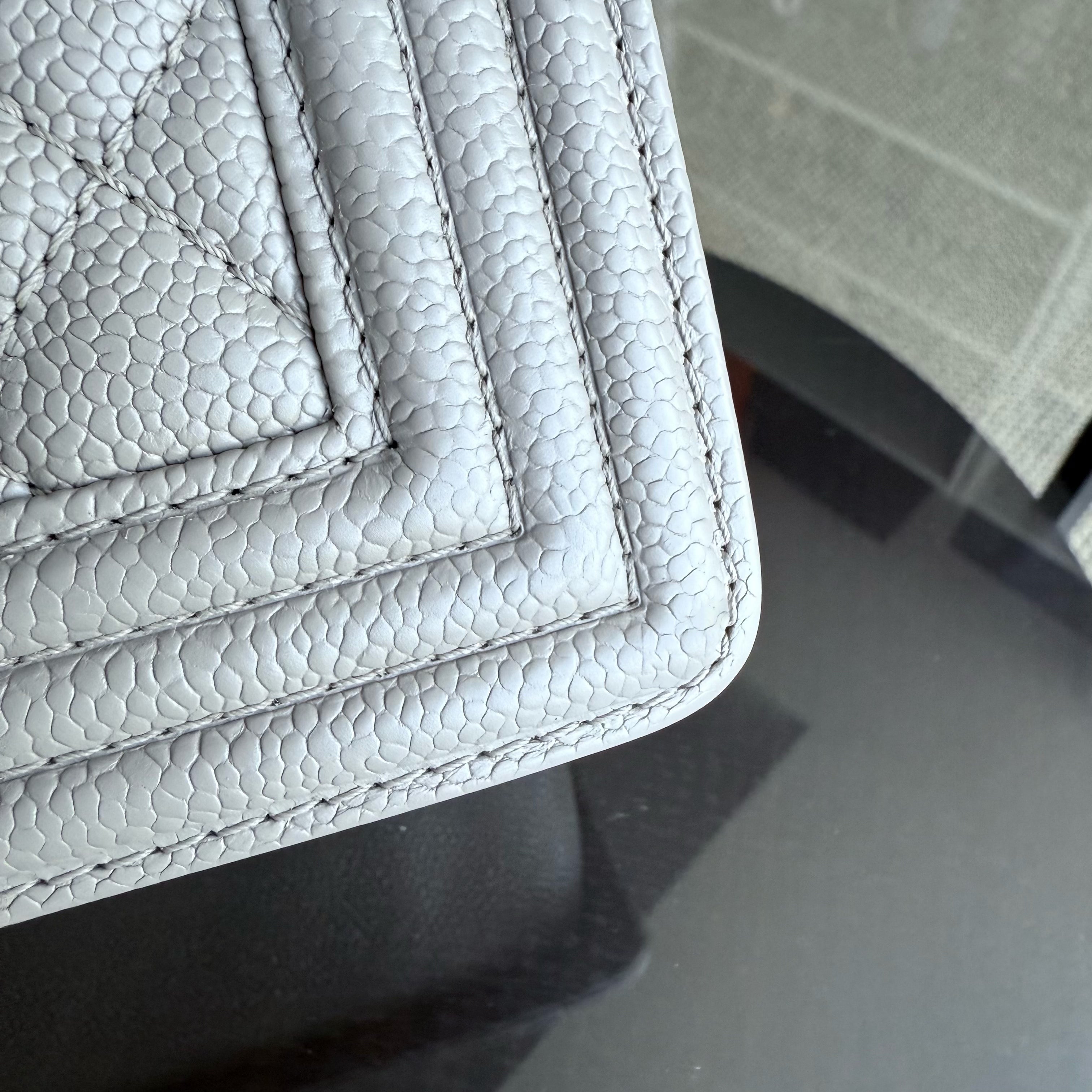 Chanel Boy Medium - Caviar 25CM Quilted Grained Calfskin Grey Gray Gold Hardware Series  20