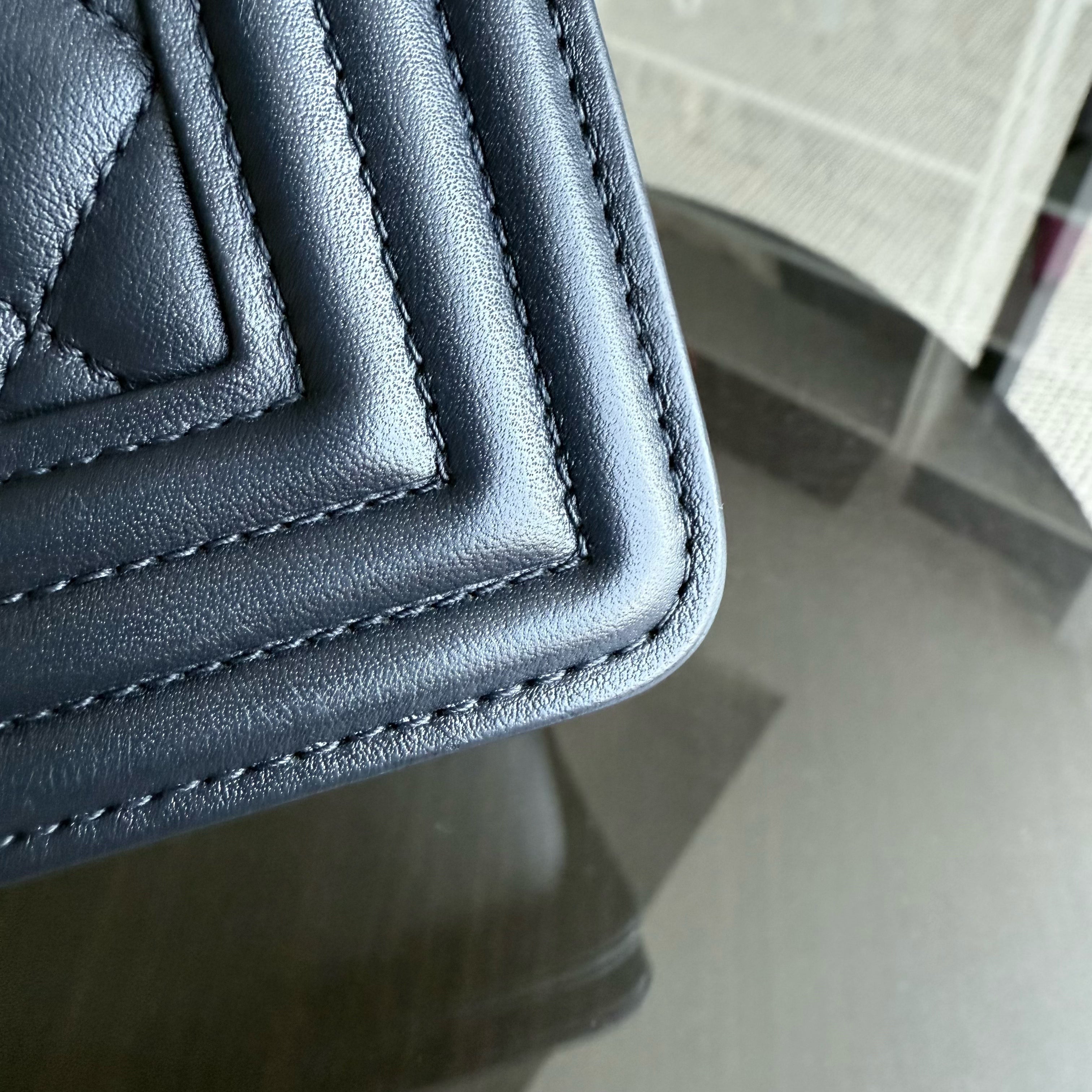 Chanel Boy Medium - 25CM Quilted Lambskin Dark Midnight Blue Silver Hardware Series  20