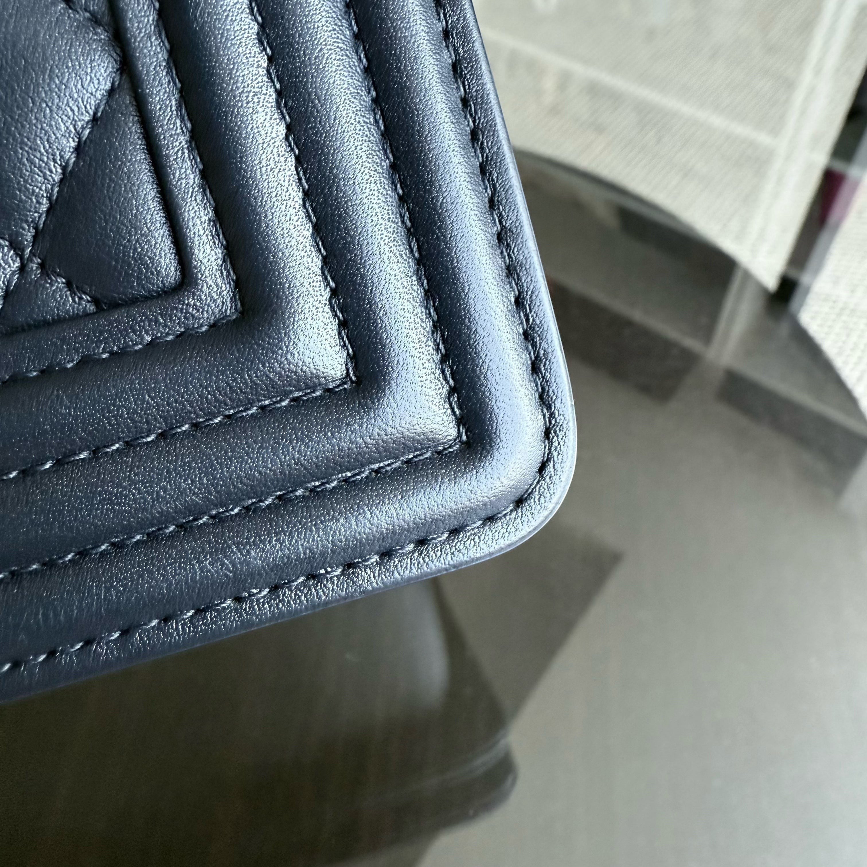 Chanel Boy Medium - 25CM Quilted Calfskin Dark Midnight Blue Silver Hardware Series  20
