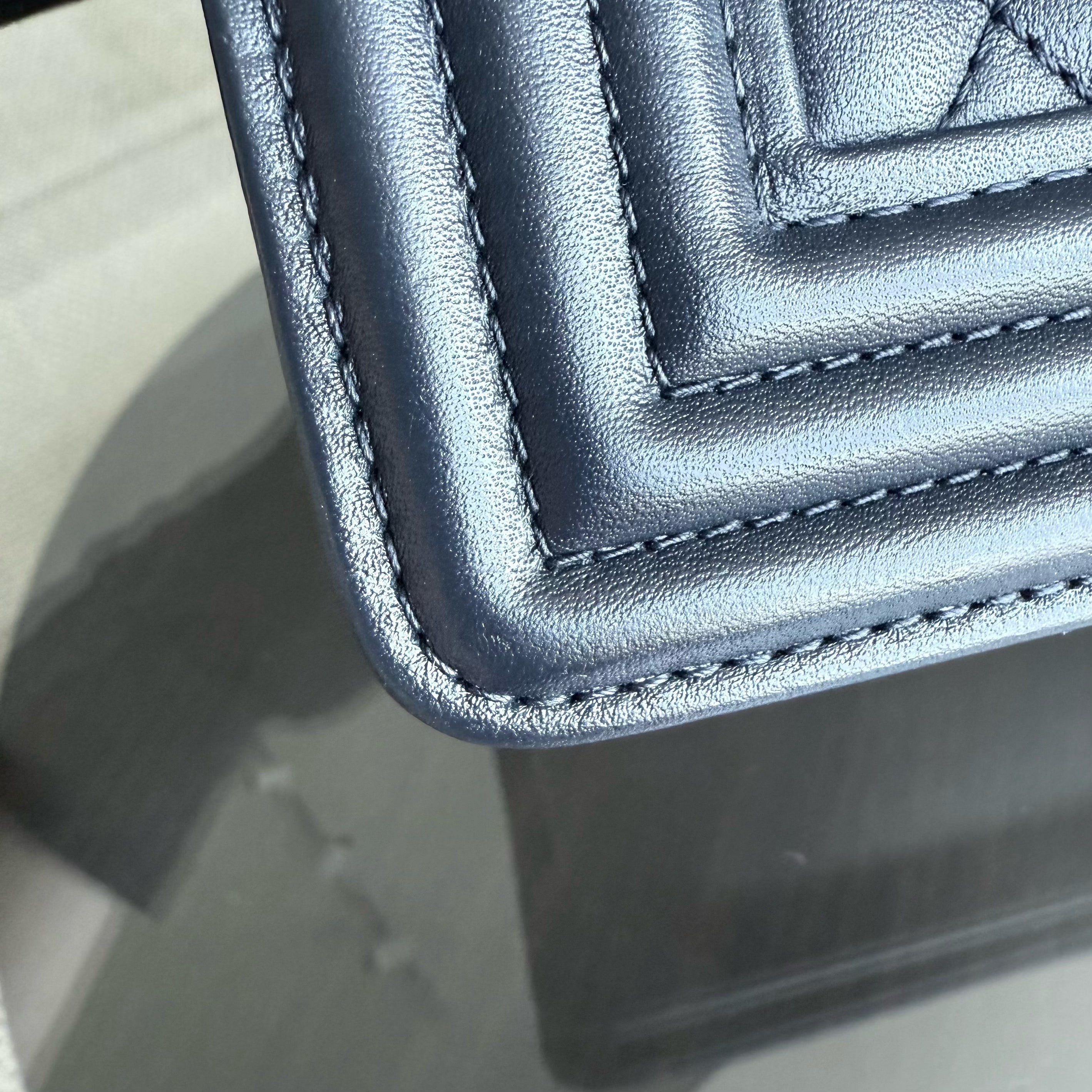 Chanel Boy Medium - 25CM Quilted Lambskin Dark Midnight Blue Silver Hardware Series  20