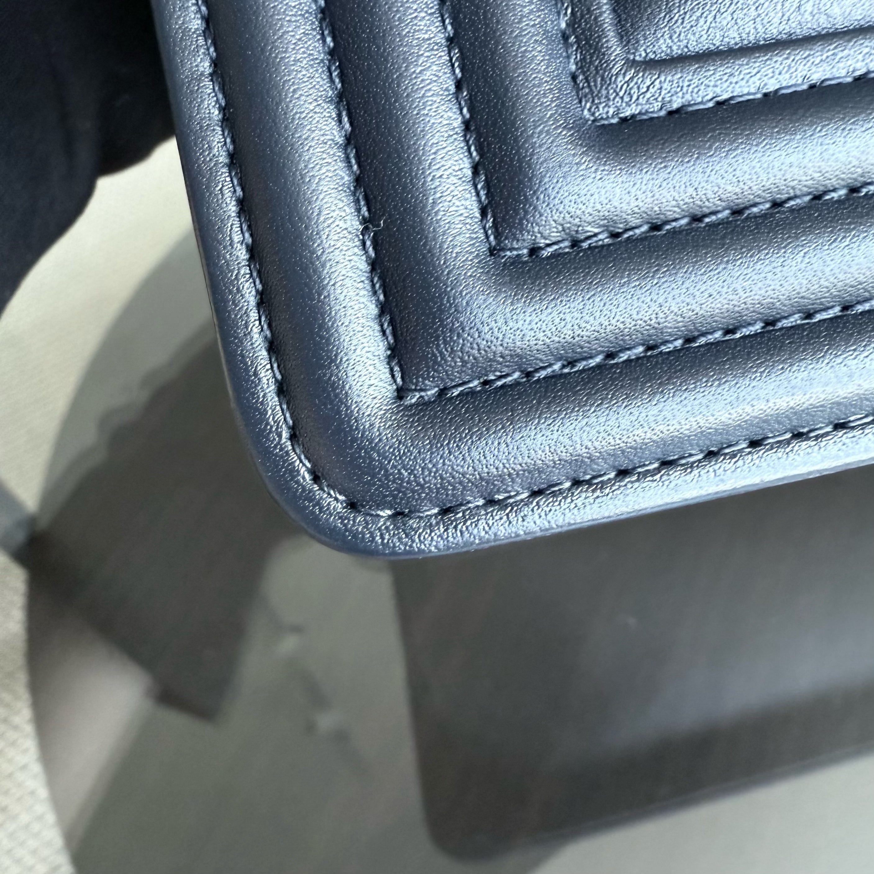 Chanel Boy Medium - 25CM Quilted Lambskin Dark Midnight Blue Silver Hardware Series  20