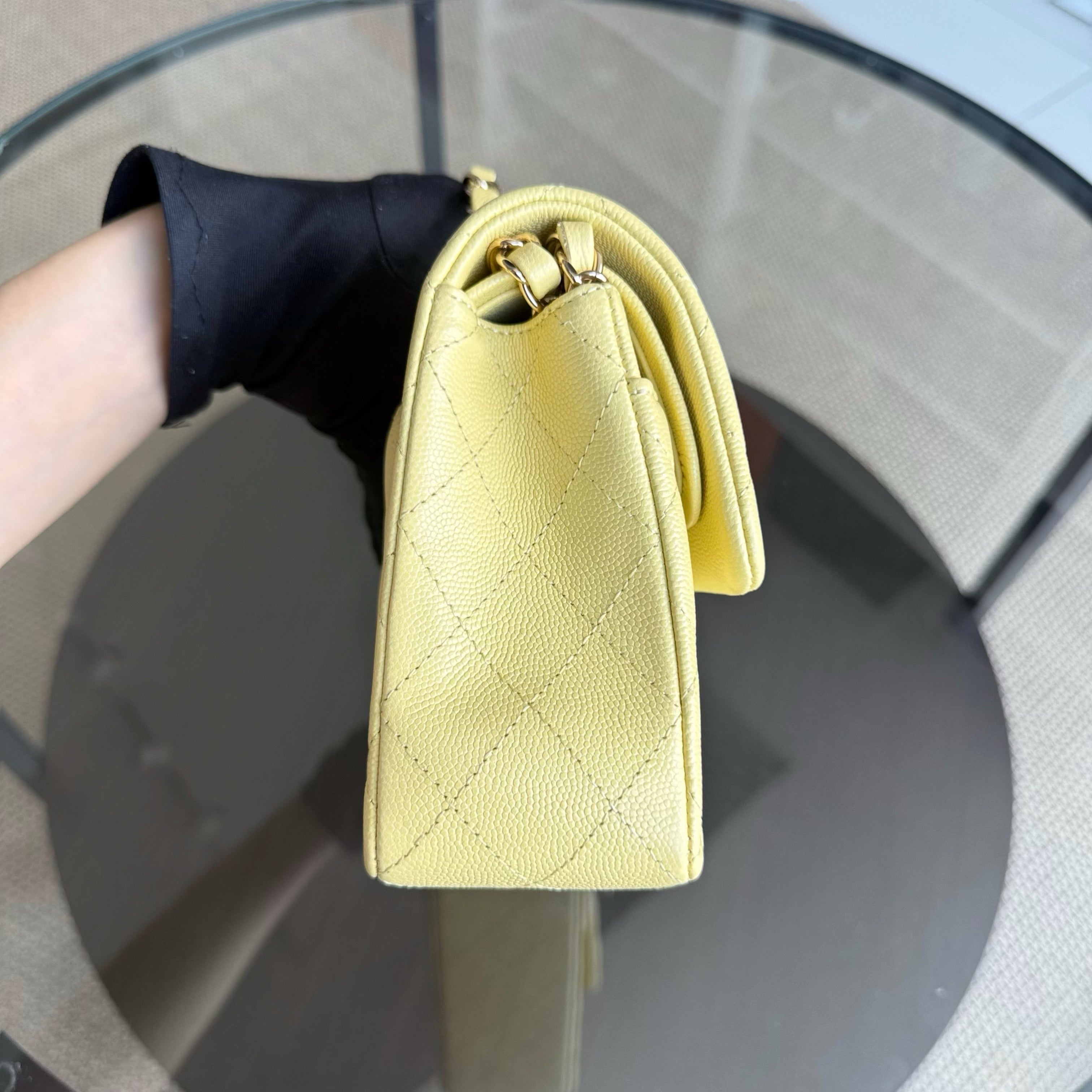 Chanel Classic Flap Small - Caviar 23CM Quilted Grained Calfskin Yellow Silver Hardware Series 30