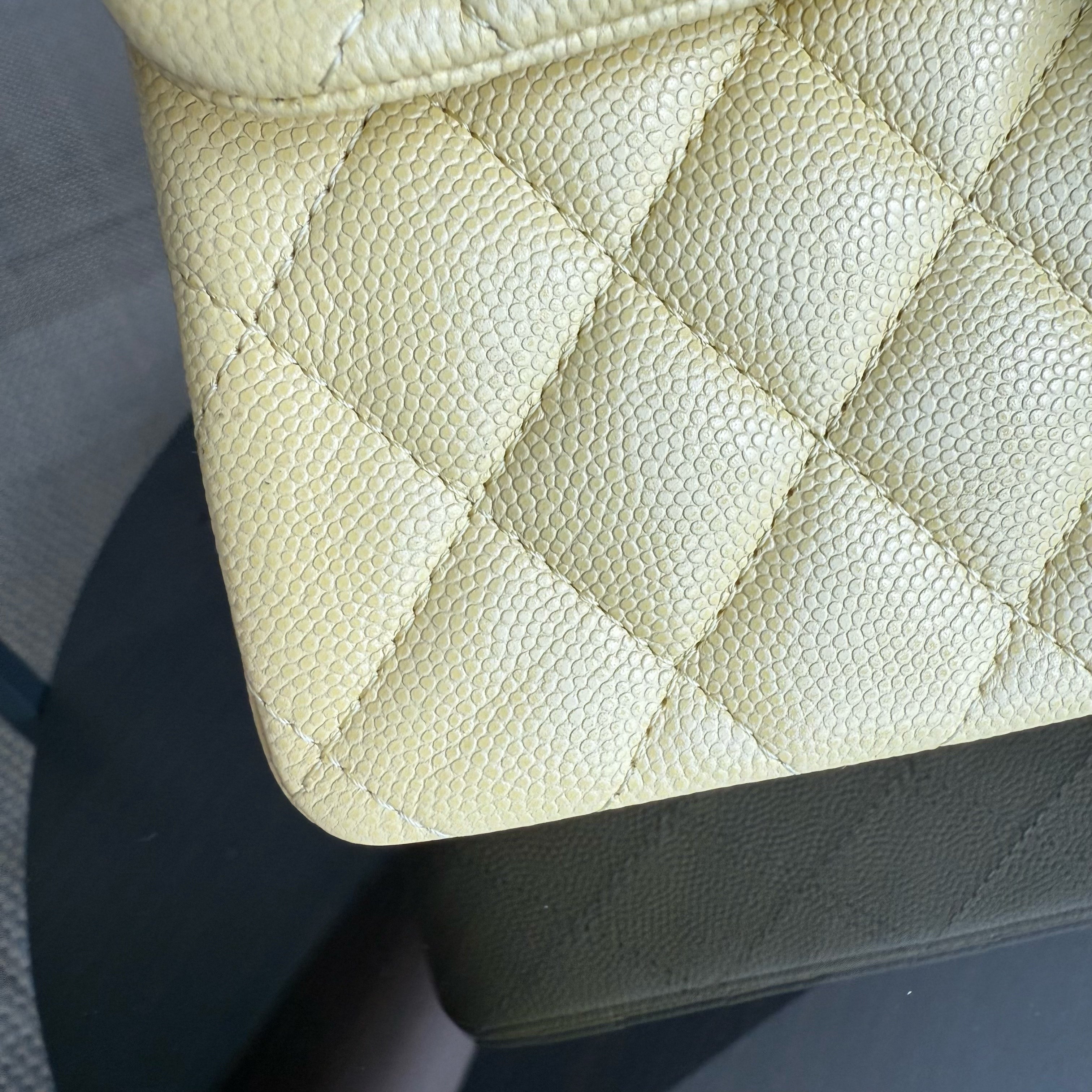 Chanel Classic Flap Small - Caviar 23CM Quilted Grained Calfskin Yellow Silver Hardware Series 30