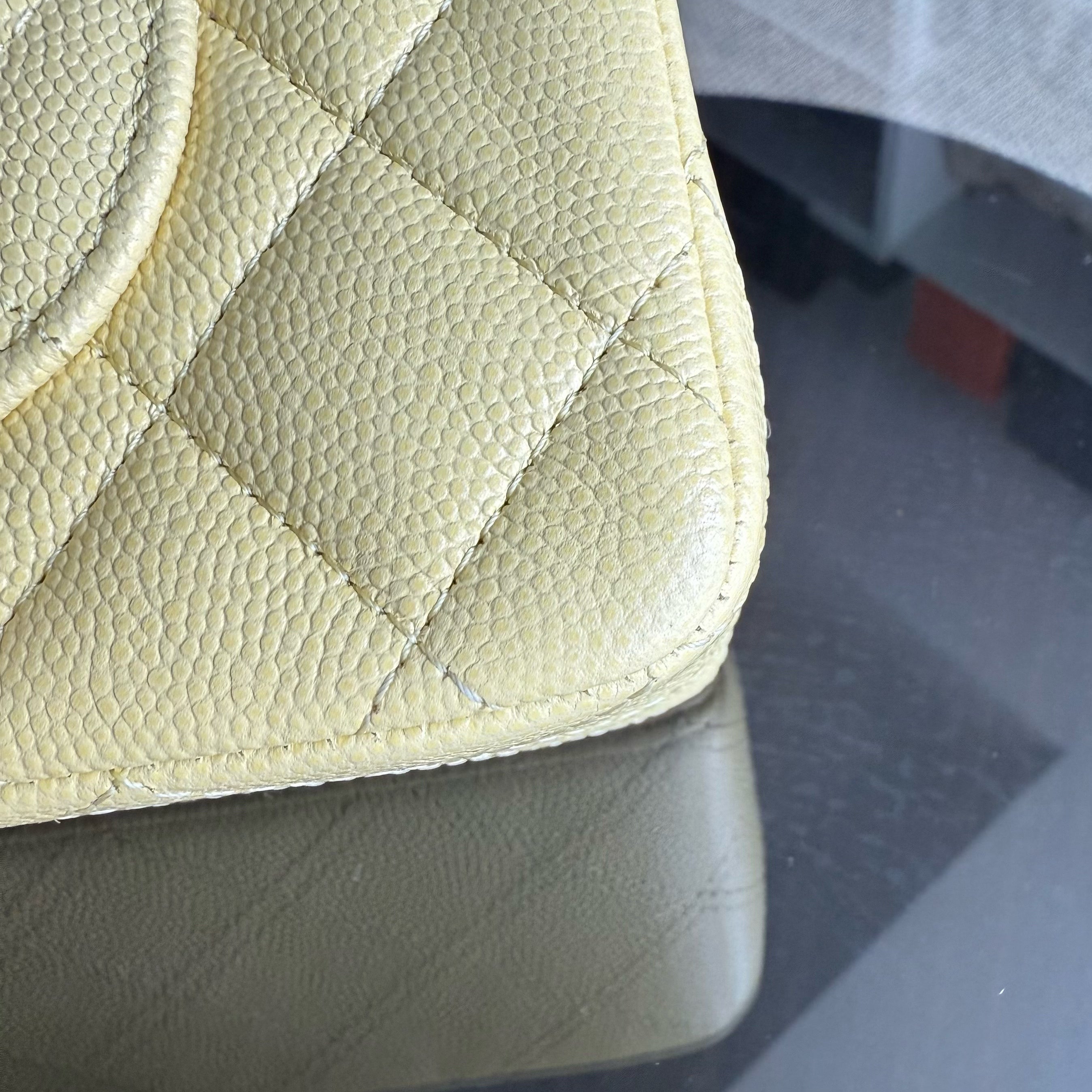 Chanel Classic Flap Small - Caviar 23CM Quilted Grained Calfskin Yellow Silver Hardware Series 30