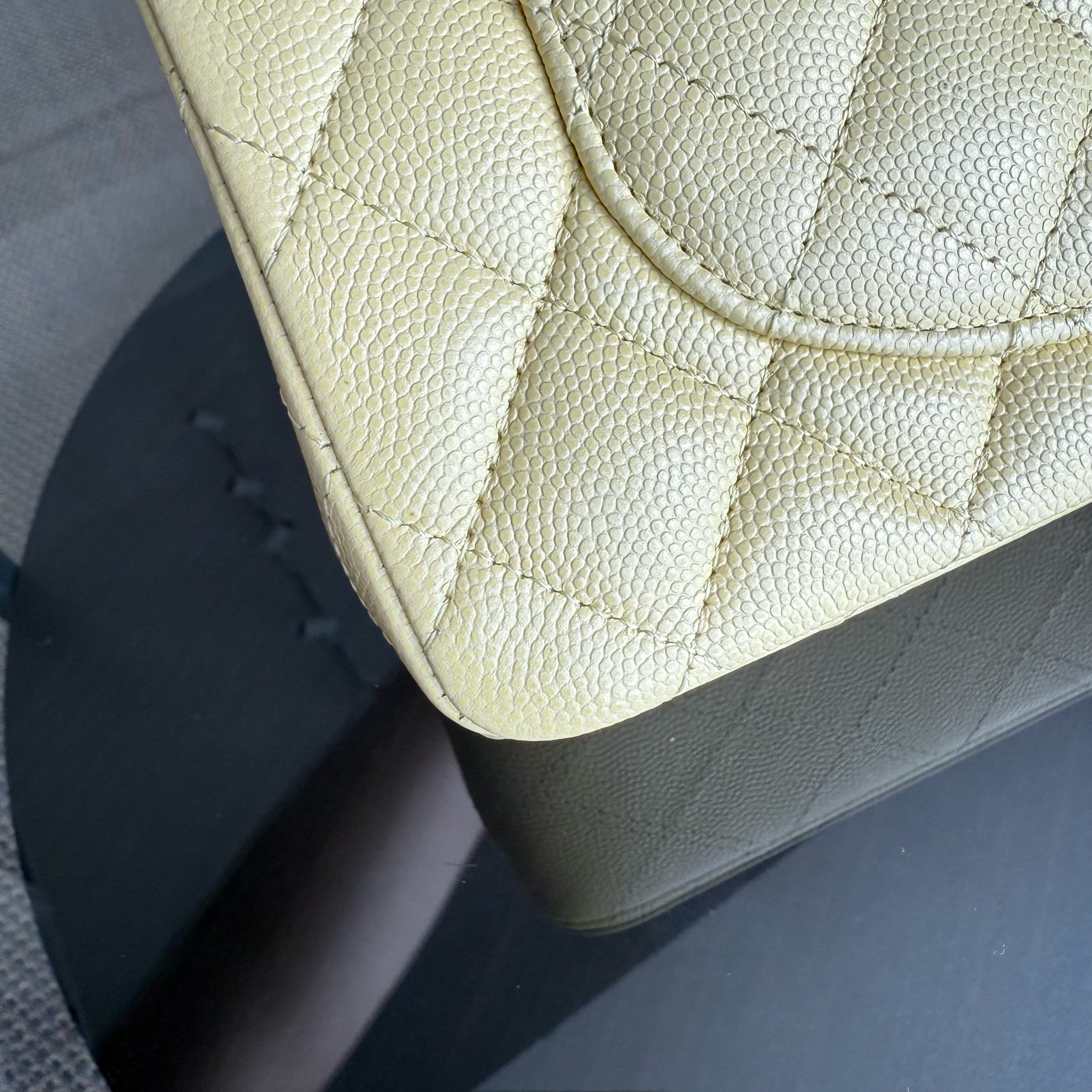 Chanel Classic Flap Small - Caviar 23CM Quilted Grained Calfskin Yellow Silver Hardware Series 30