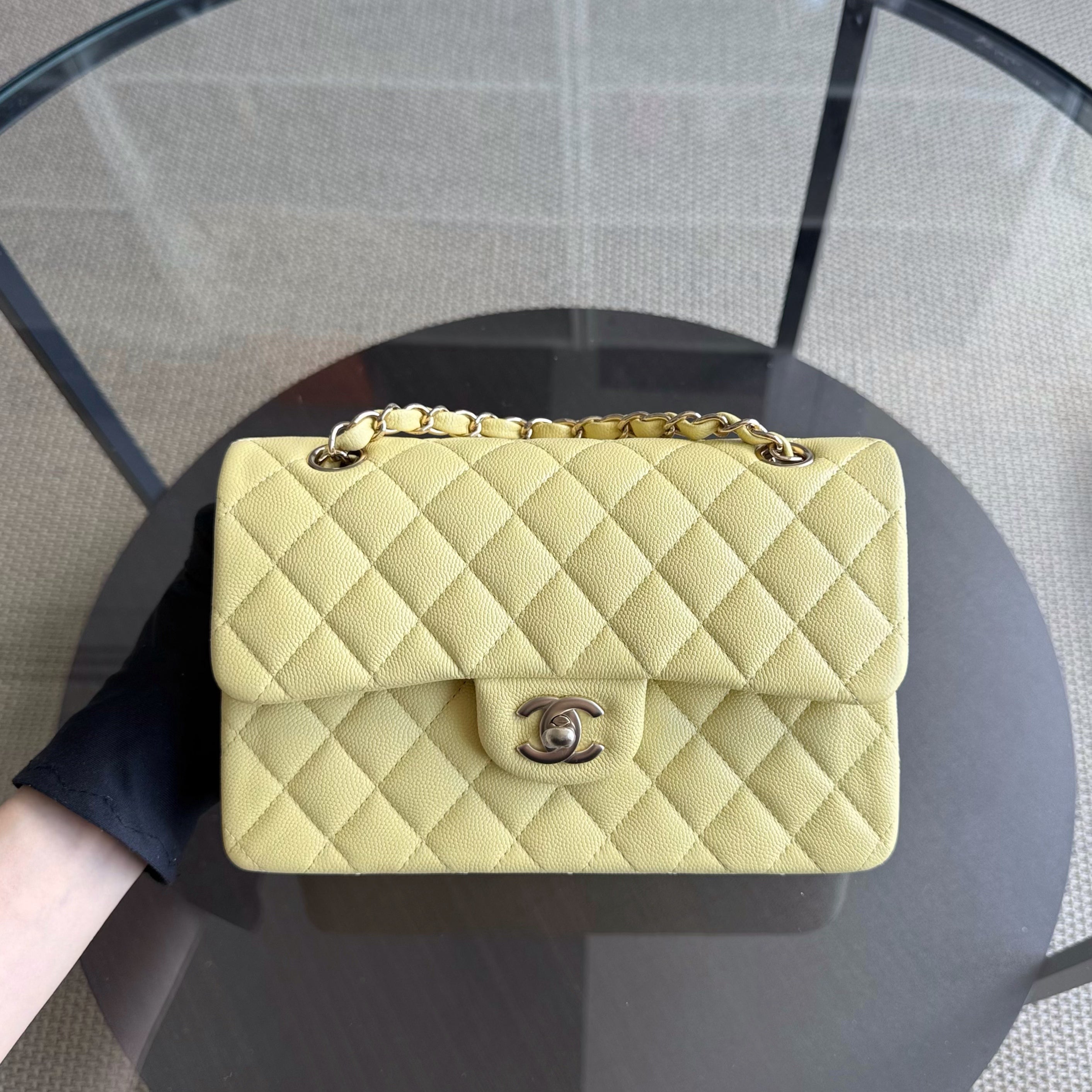 Chanel Classic Flap Small - Caviar 23CM Quilted Grained Calfskin Yellow Silver Hardware Series 30