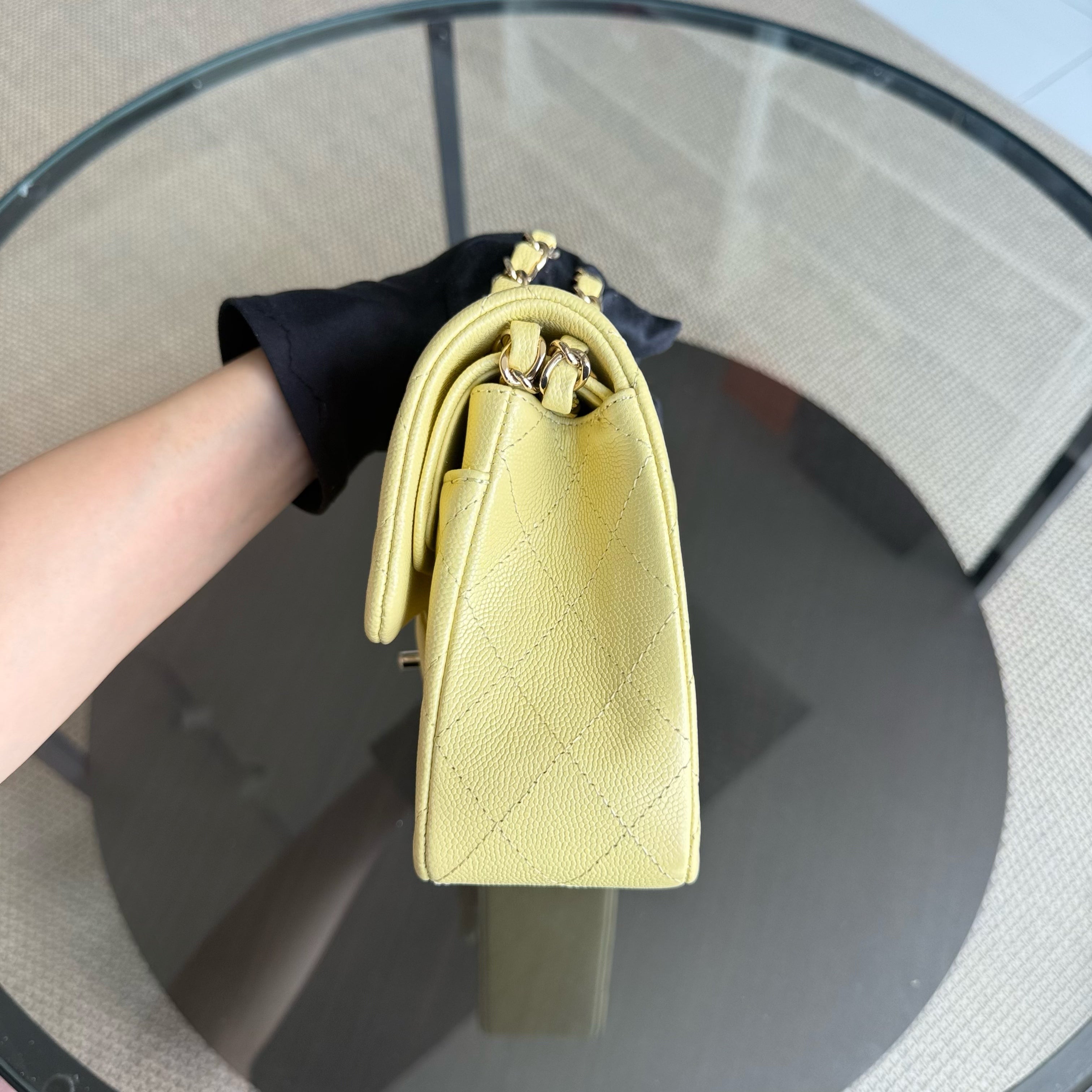 Chanel Classic Flap Small - Caviar 23CM Quilted Grained Calfskin Yellow Silver Hardware Series 30