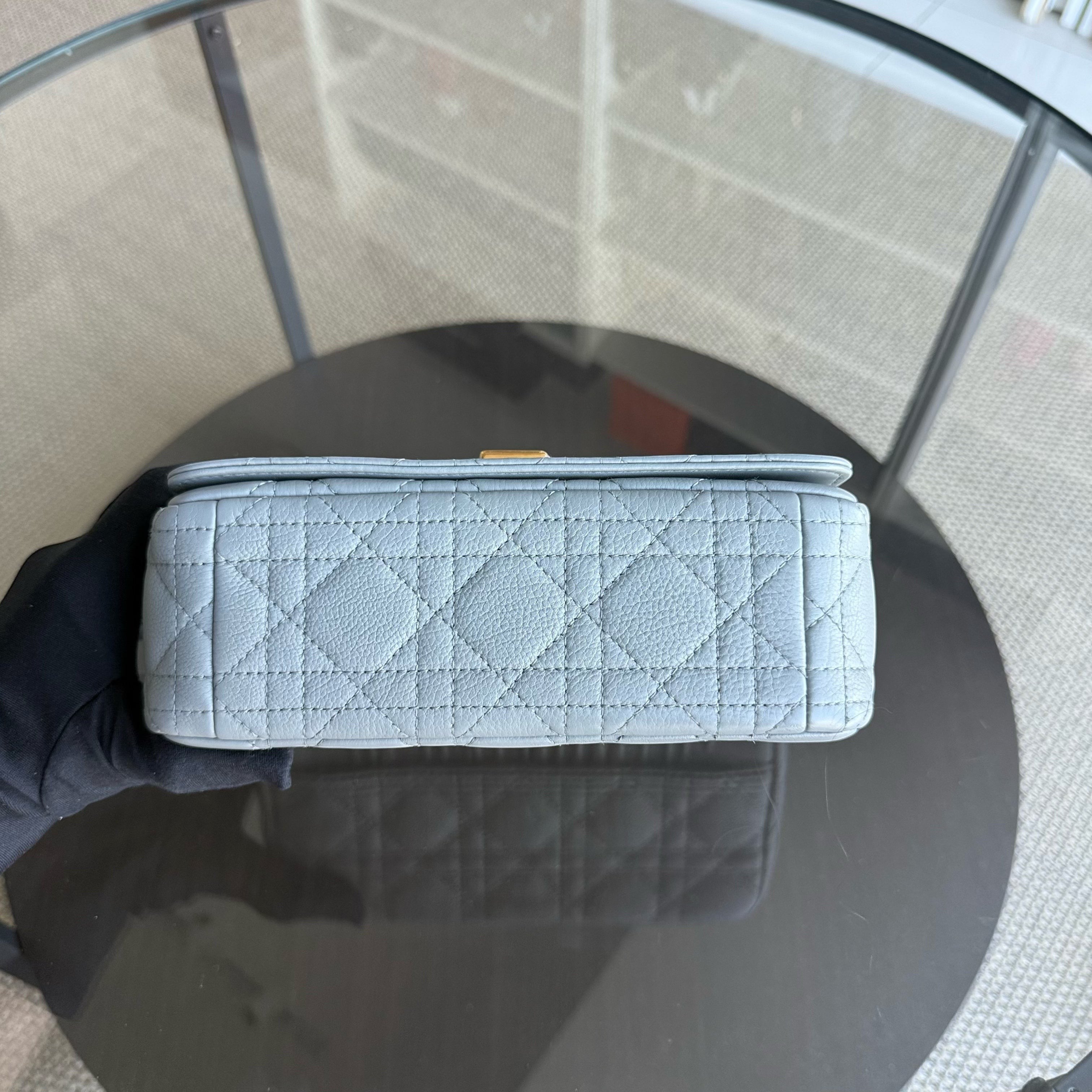 Dior Caro Small - Cannage Grained Calfskin Gray Grey Gold Hardware