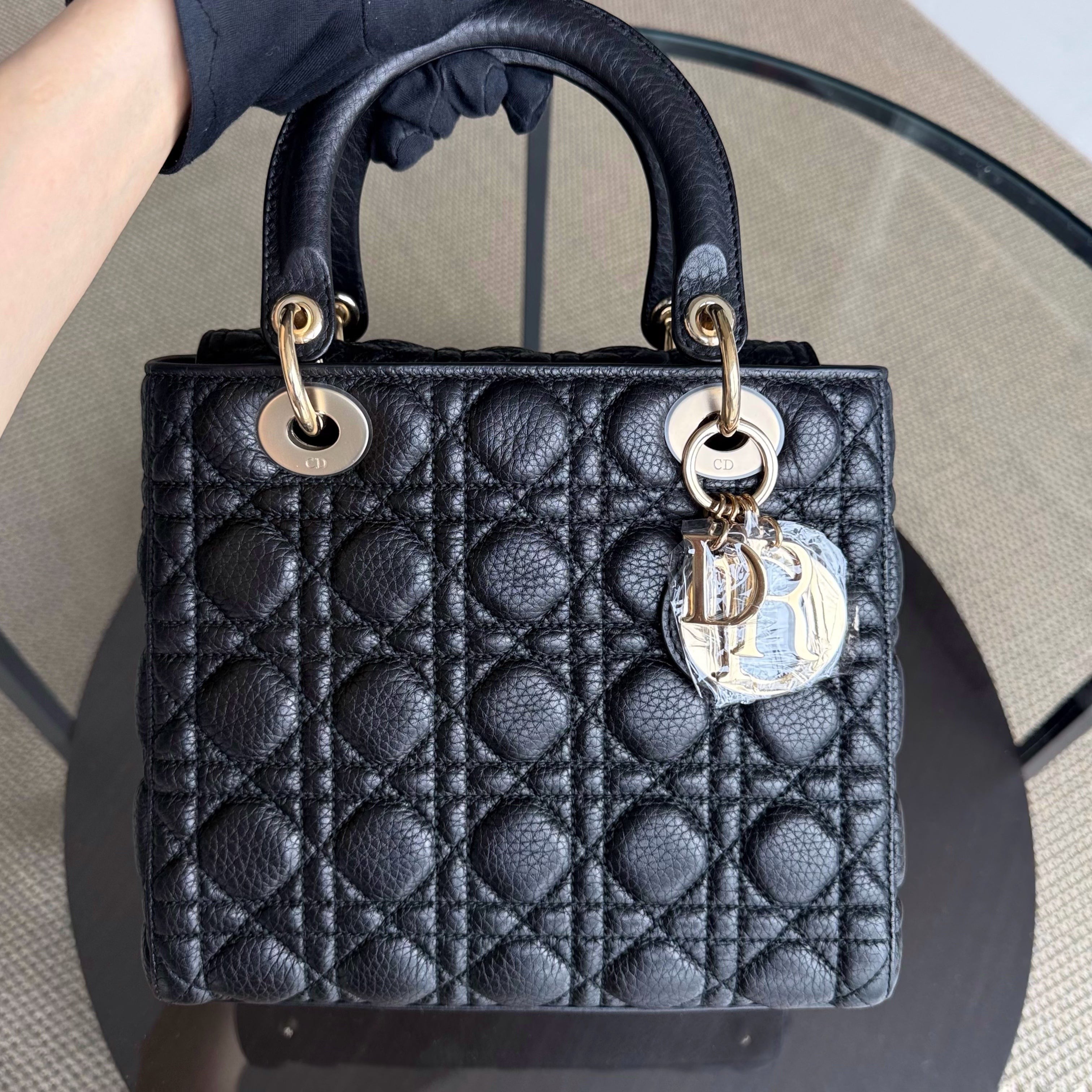 Dior Lady Medium Flap - Cannage Caviar Black Gold Hardware