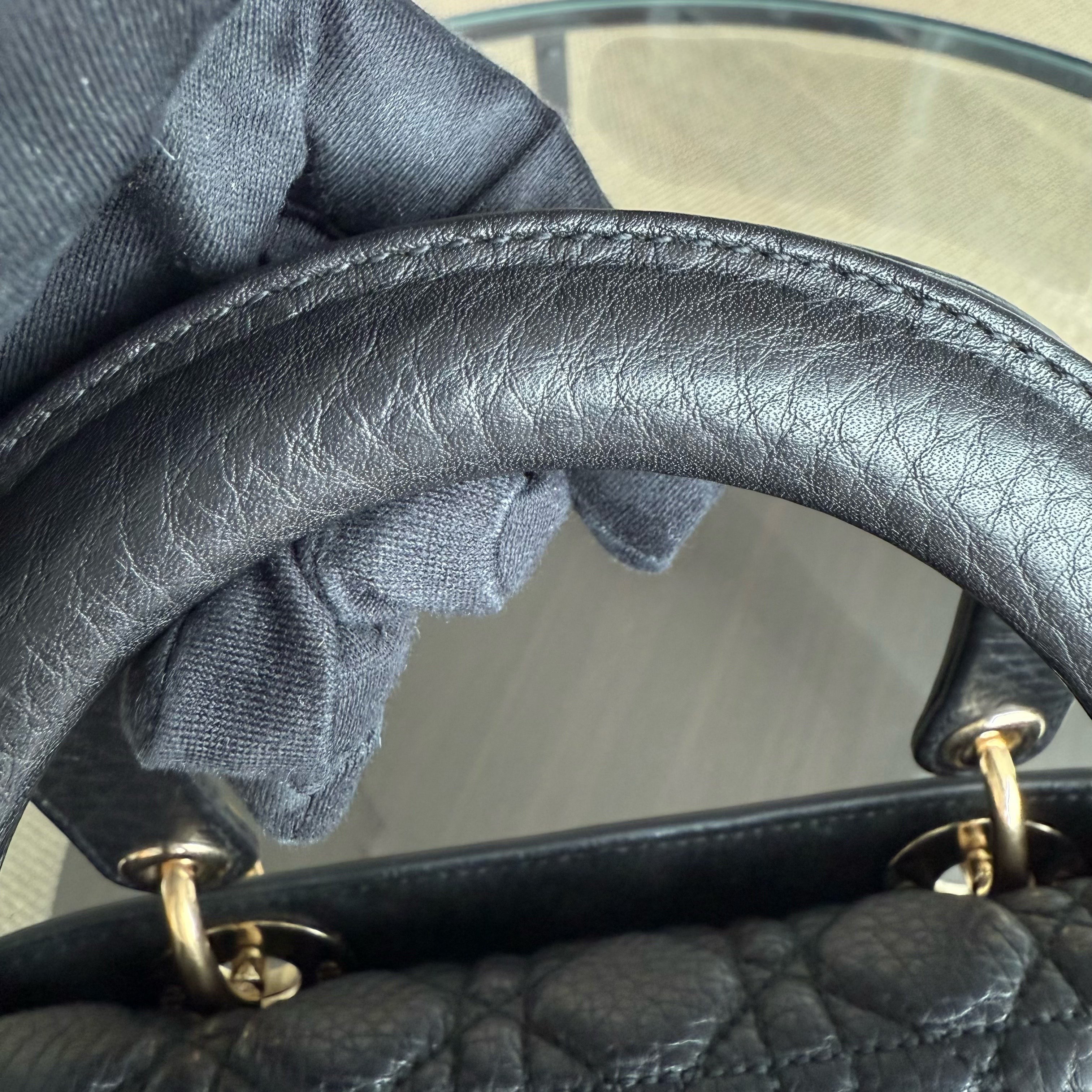 Dior Lady Medium Flap - Cannage Caviar Black Gold Hardware
