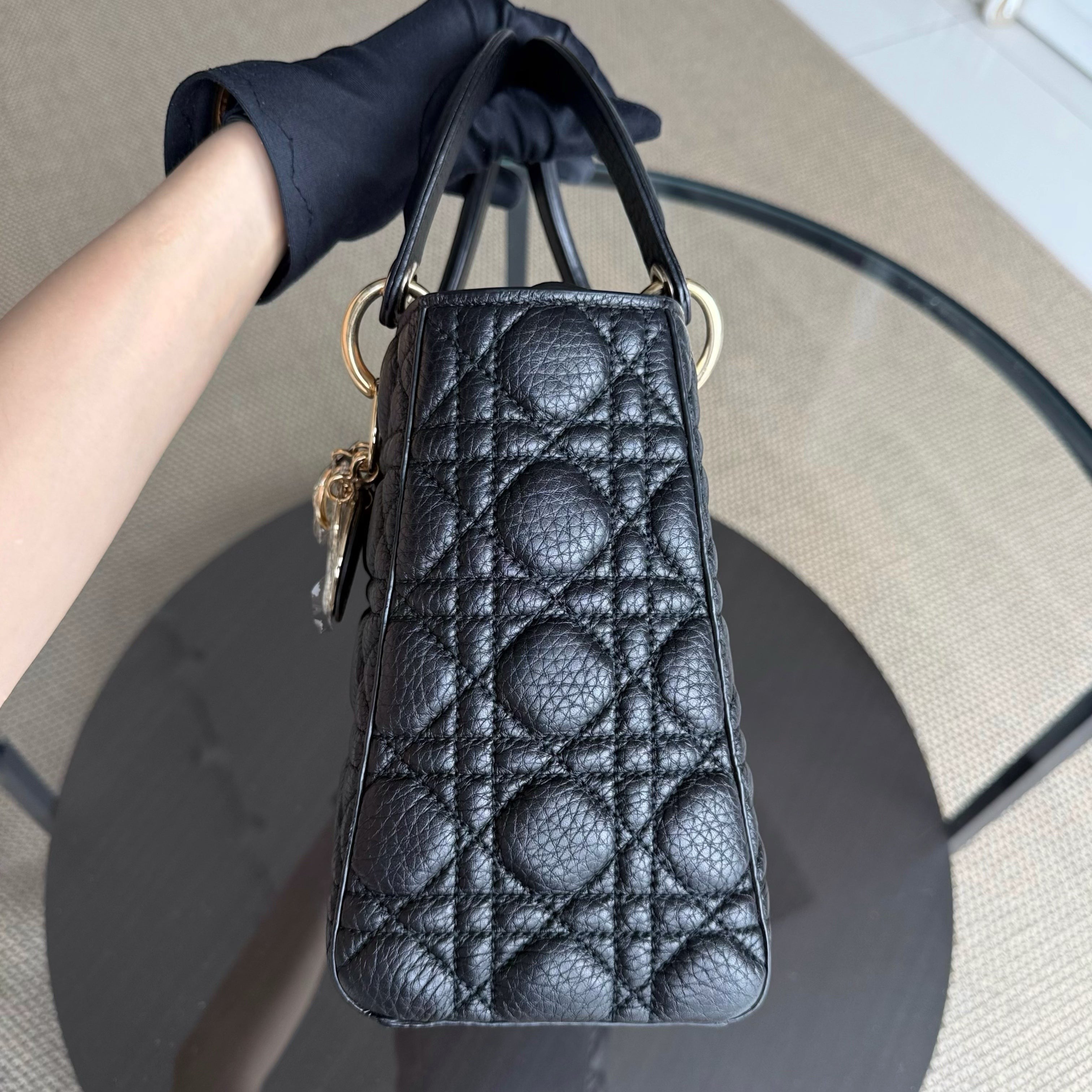 Dior Lady Medium Flap - Cannage Caviar Black Gold Hardware