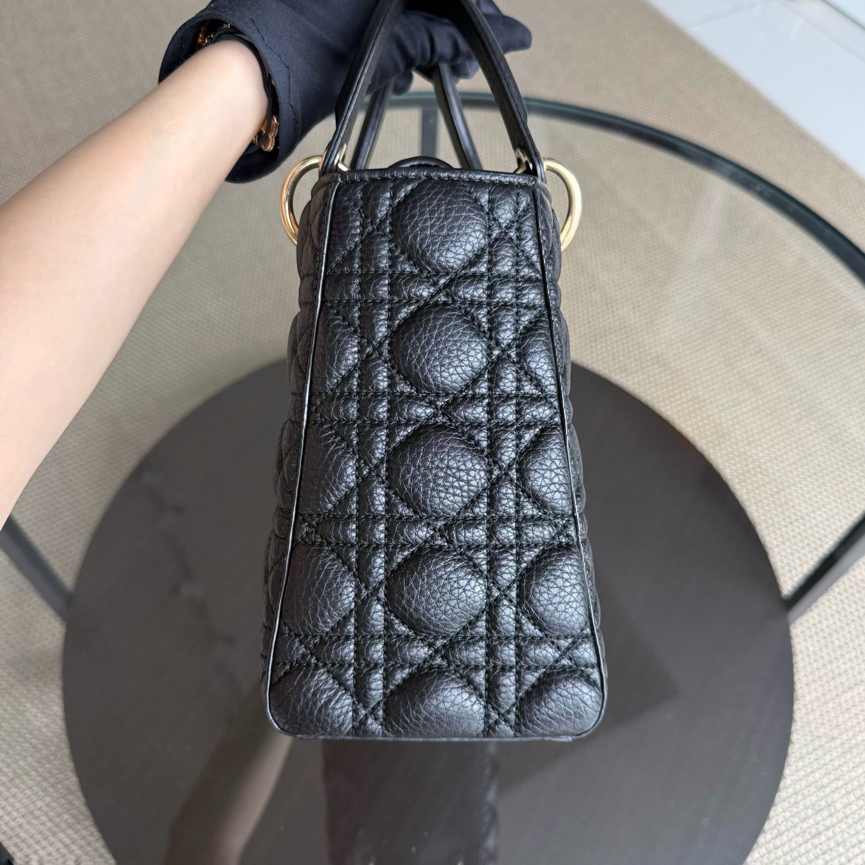 Dior Lady Medium Flap - Cannage Caviar Black Gold Hardware