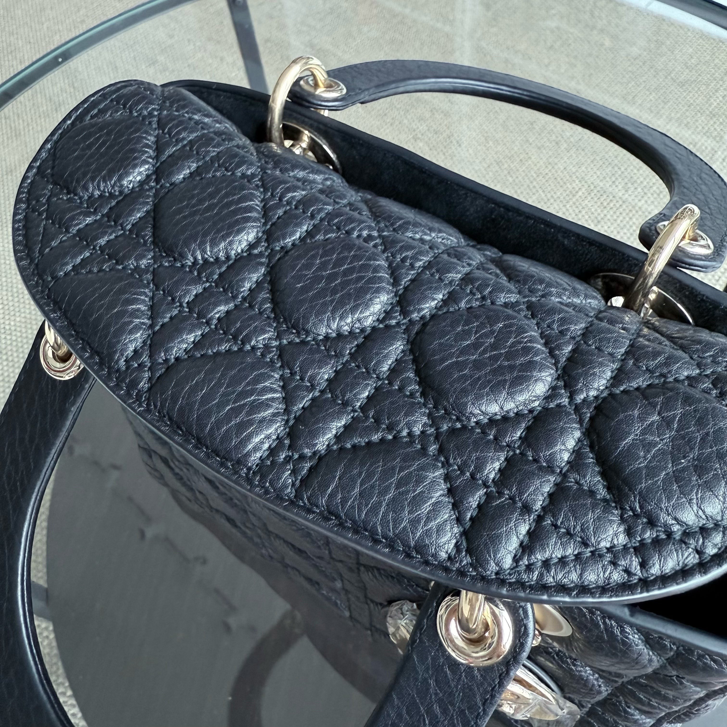 Dior Lady Medium Flap - Cannage Caviar Black Gold Hardware