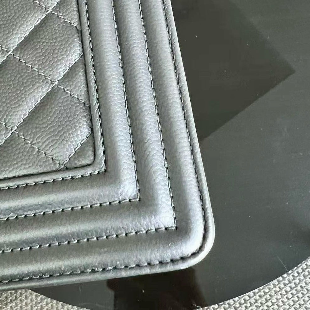 Chanel Boy Medium - Caviar 25CM Quilted Iridescent Silver Hardware Sereis 24