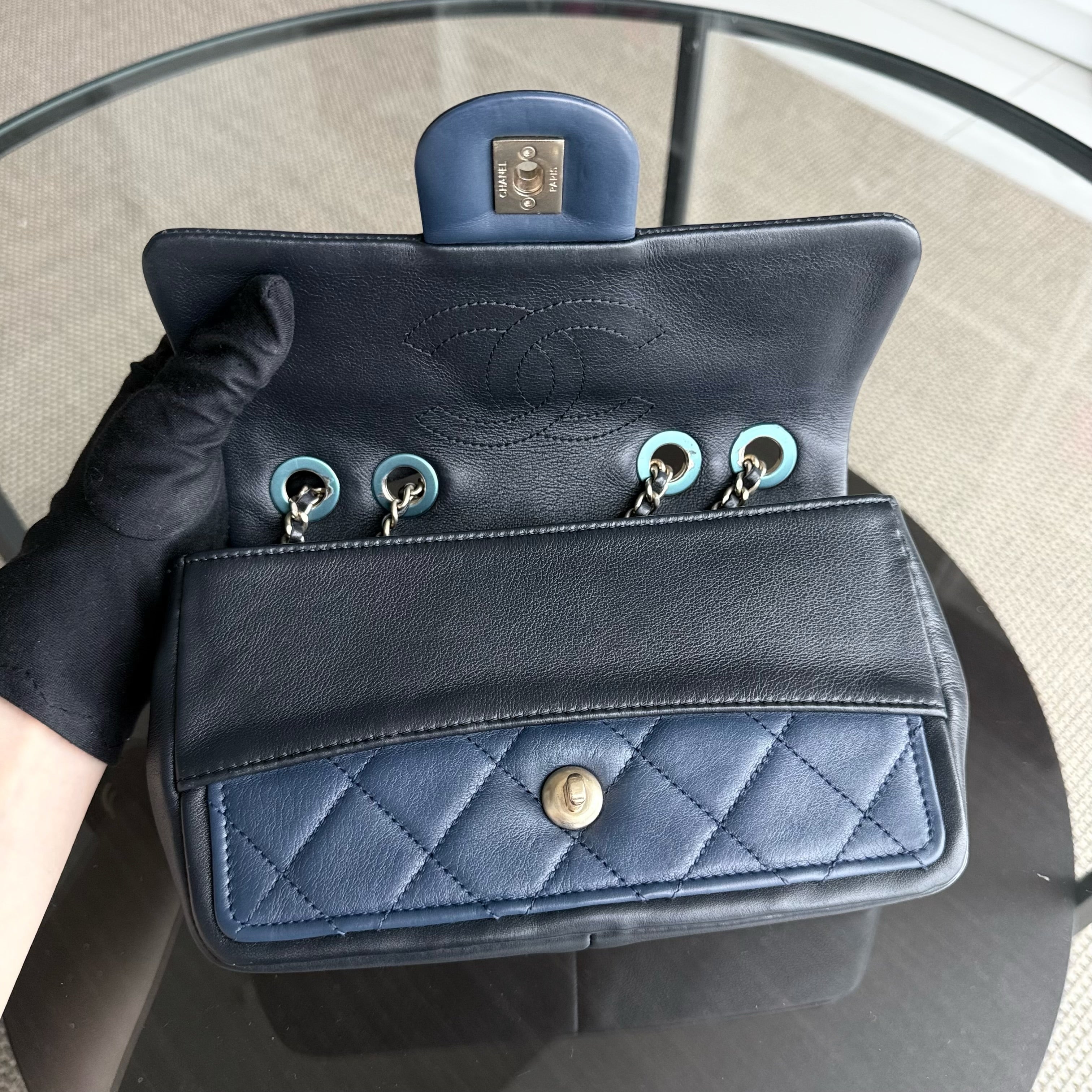 Chanel Seasonal Flap - 23CM Quilted Lambskin Bi-Color White Black Gold Hardware Series 19
