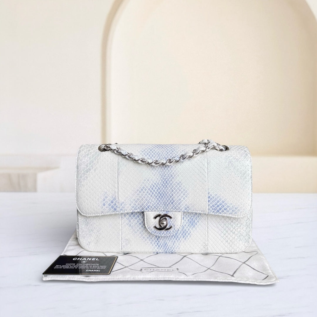 Chanel Classic Flap Medium - Python 25CM Quilted White Silver Hardware Series 23