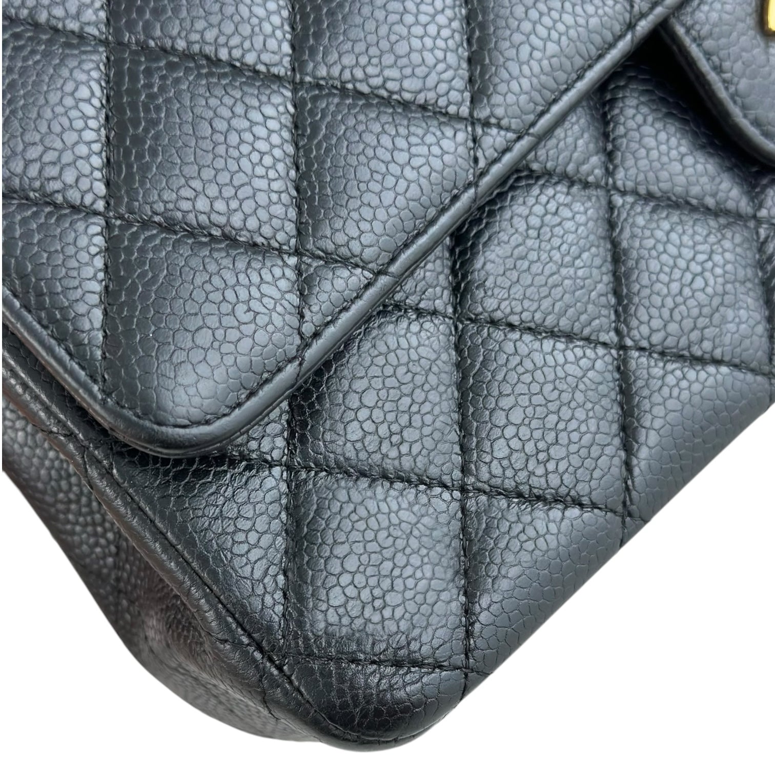 Chanel Classic Flap Medium - Caviar 25CM Quilted Double Flap Black Gold Hardware Series 12