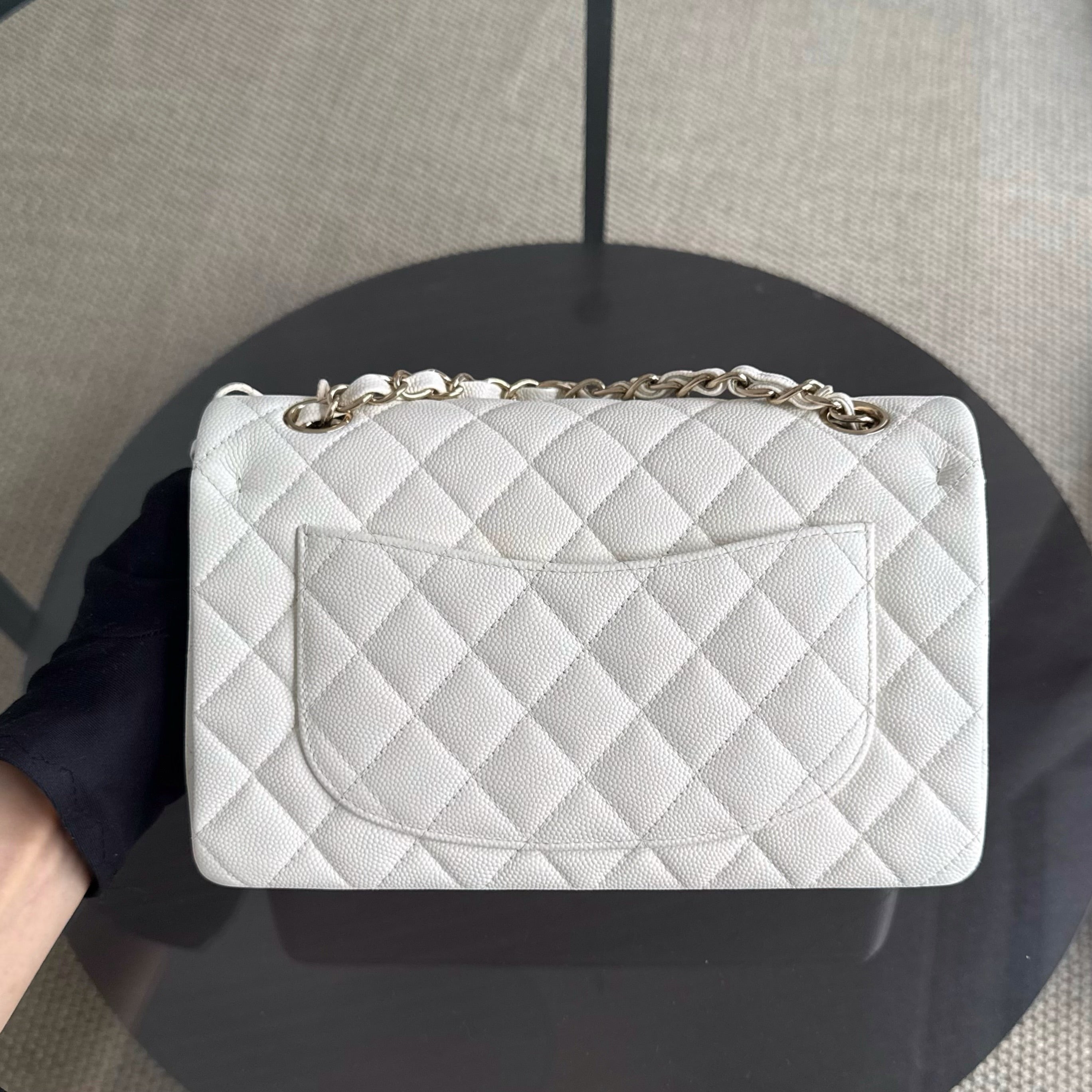Chanel Classic Flap Small - Caviar 23CM Quilted White Light Gold Hardware Microchip
