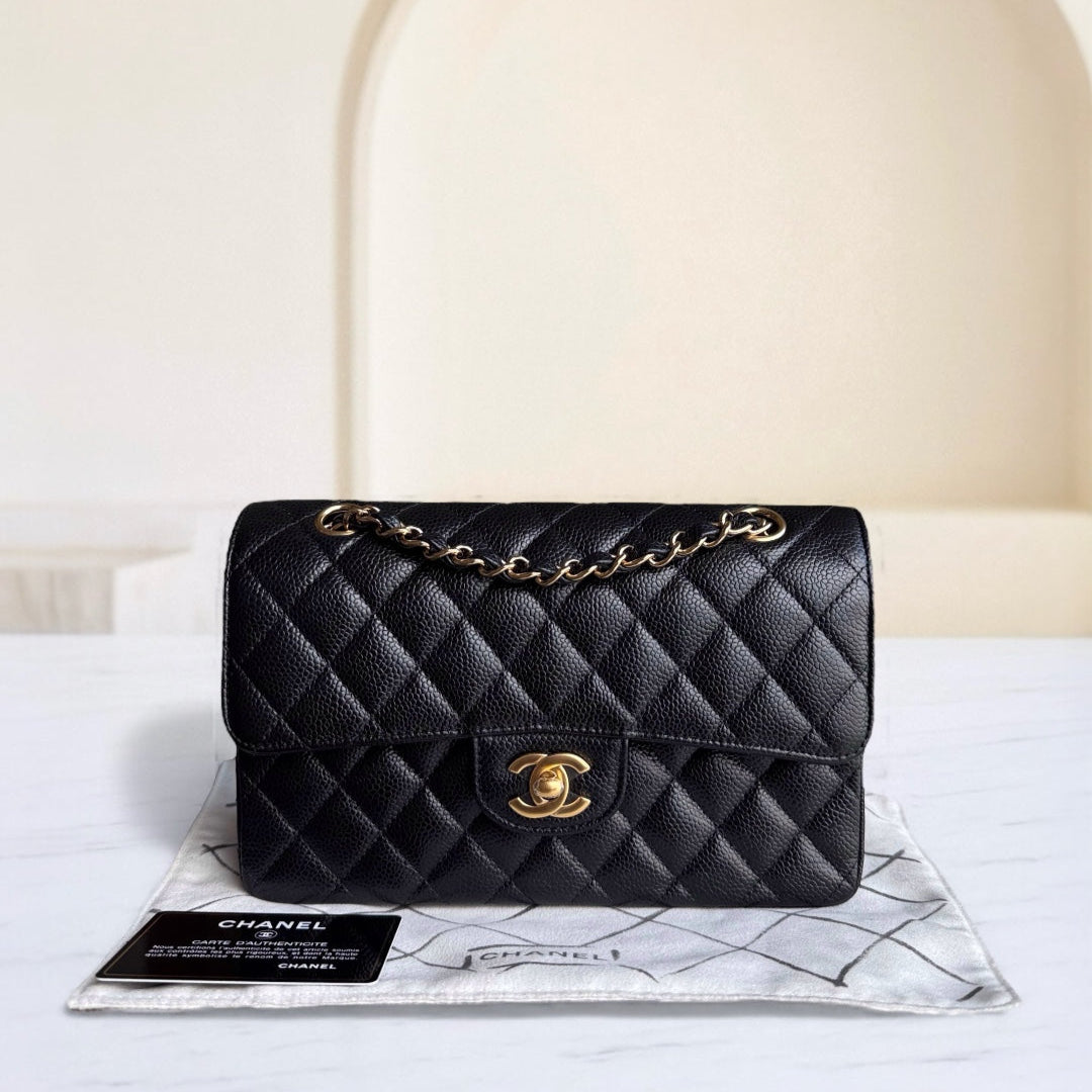Chanel Classic Flap Medium - Caviar 25CM Quilted Black Gold Hardware Series 27