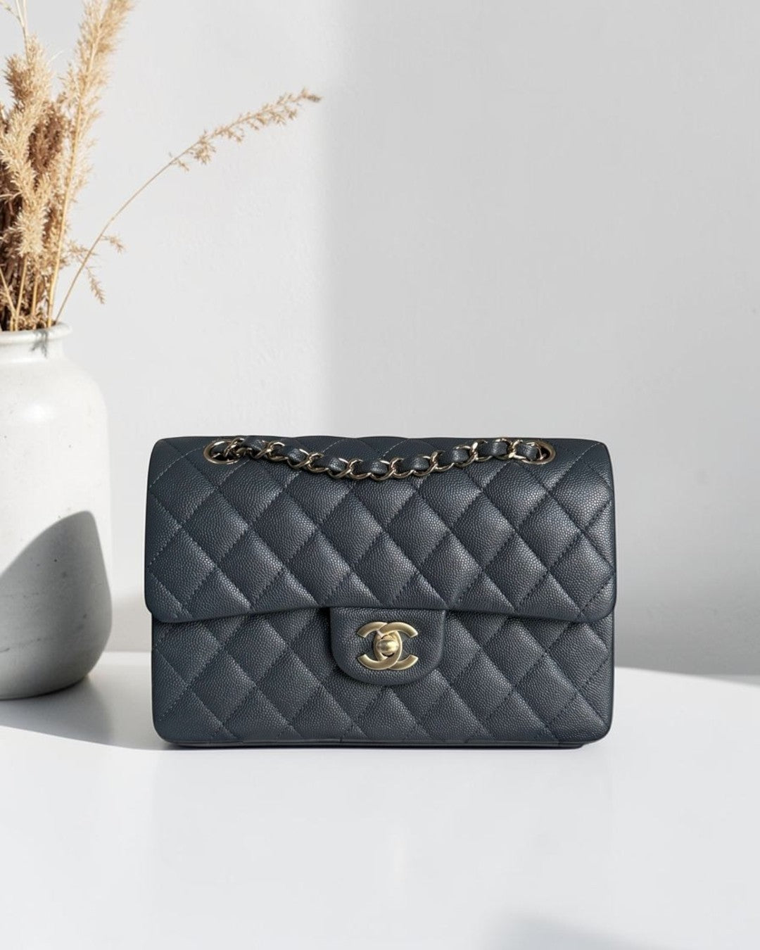 Chanel Classic Flap Small - Caviar 23CM Quilted Dark Gray Grey Gold Hardware Series 26