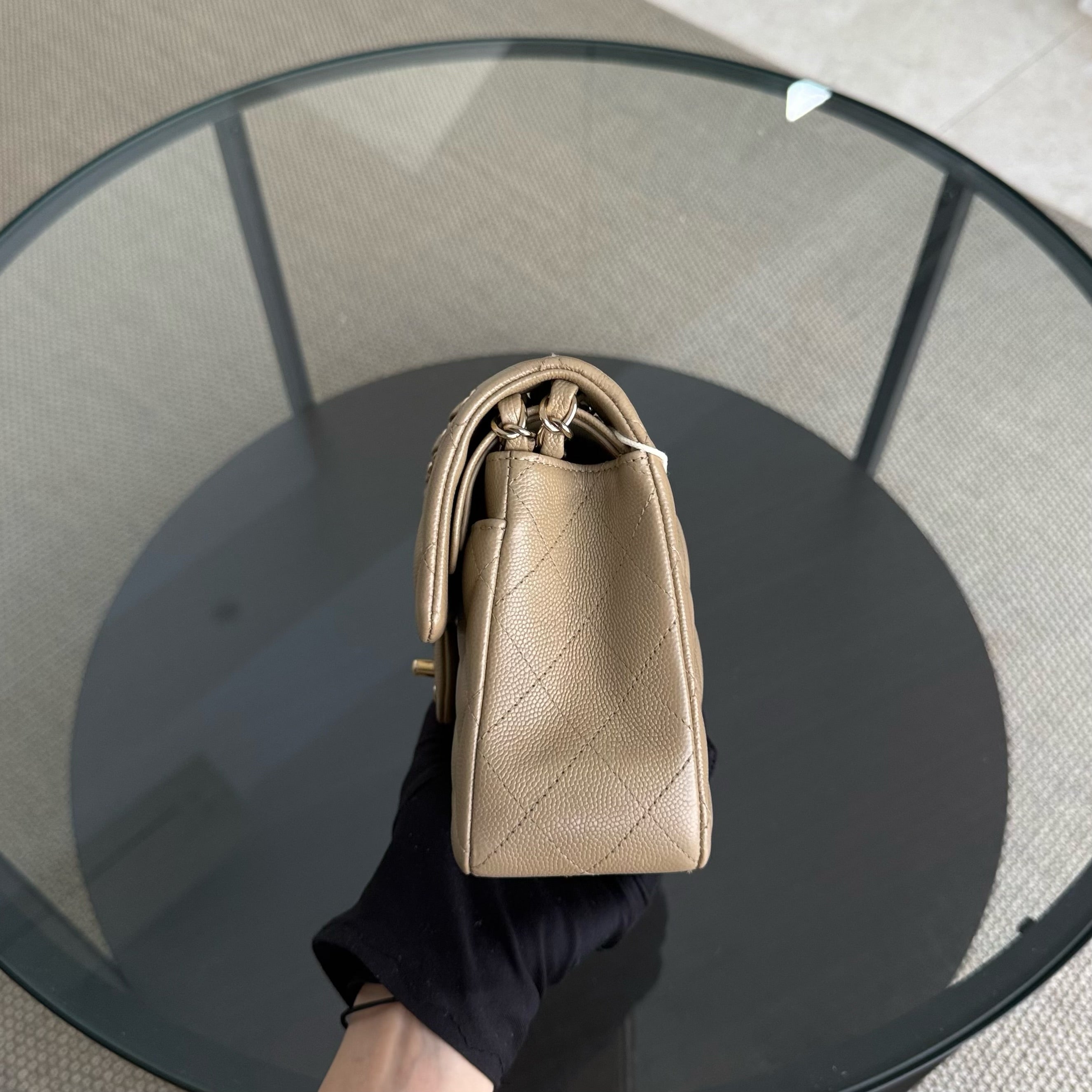 Chanel Classic Flap Small - Caviar 23CM Quilted Dark Beige Gold Hardware Microchip