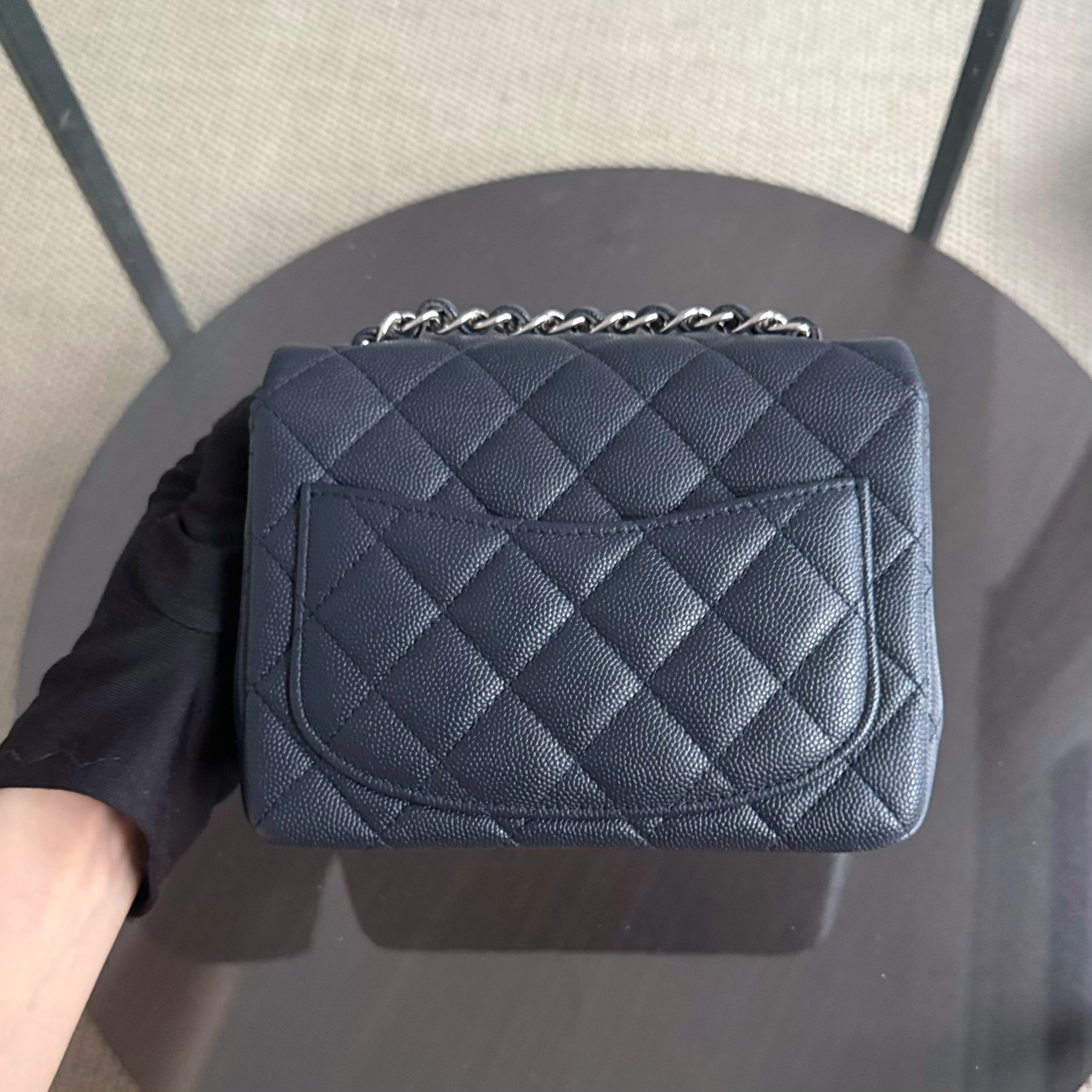 Chanel Classic Flap Mini Square - Caviar Quilted Midnight Blue Silver Hardware Series 26