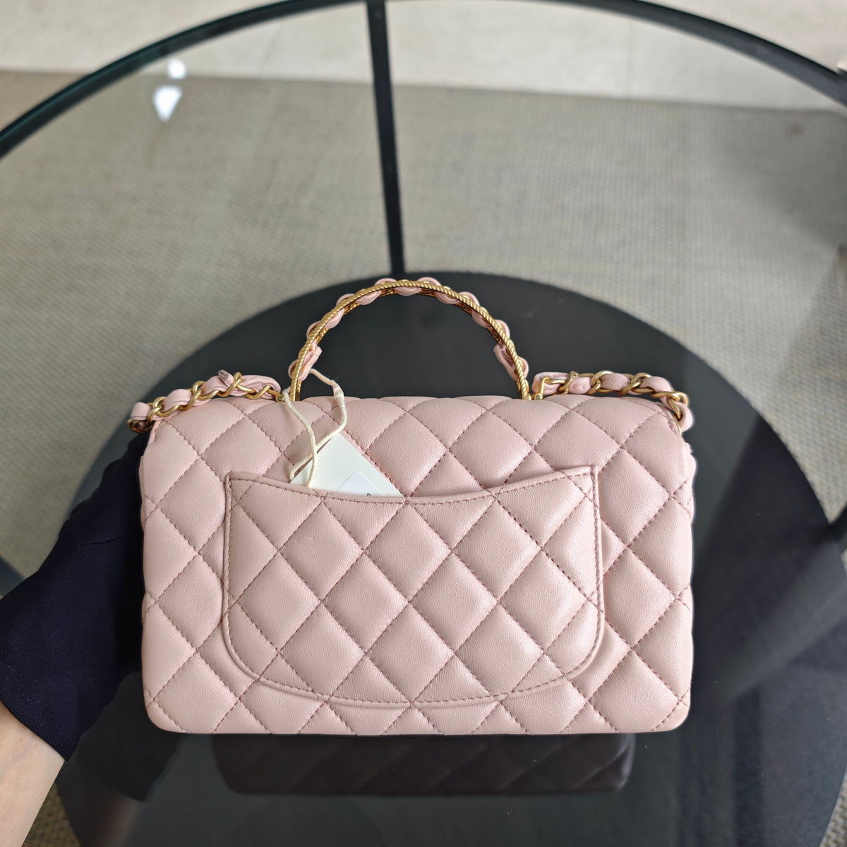 Chanel Classic Flap Mini Top Handle -Quilted Lambskin Gold Hardware Microchip