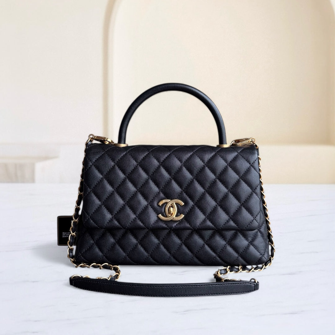 Chanel Coco Handle Medium - Caviar 29CM Quilted Black Gold Hardware Series 25