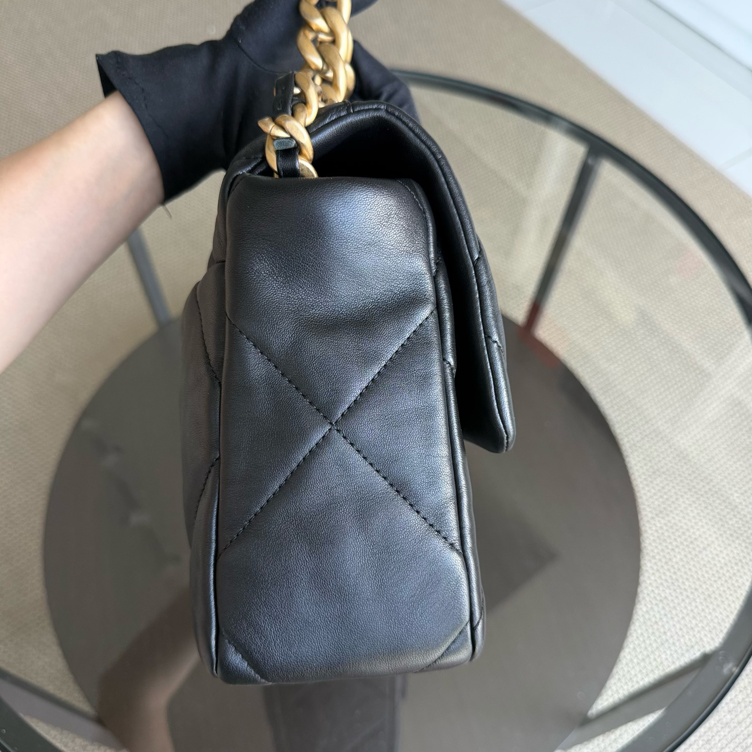 Chanel 19 Bag C19 Medium - Quilted Goatskin Black Two-Tone Gold Hardware Series 30