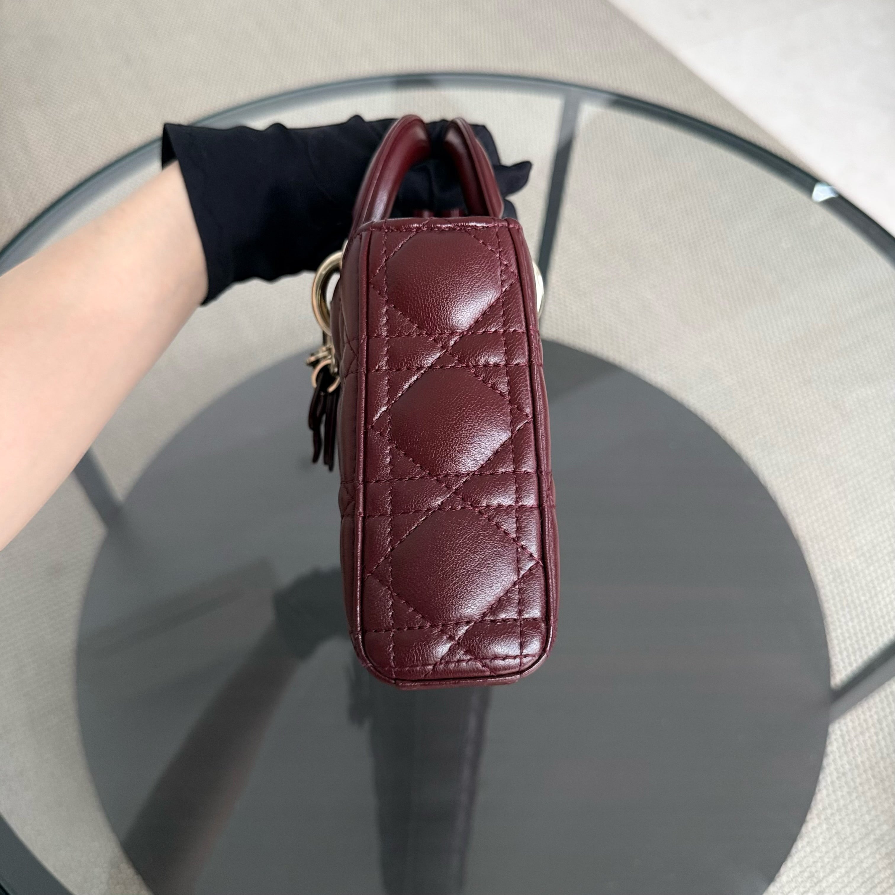 Dior D-Joy Medium - Cannage Lambskin Burgundy Gold Hardware
