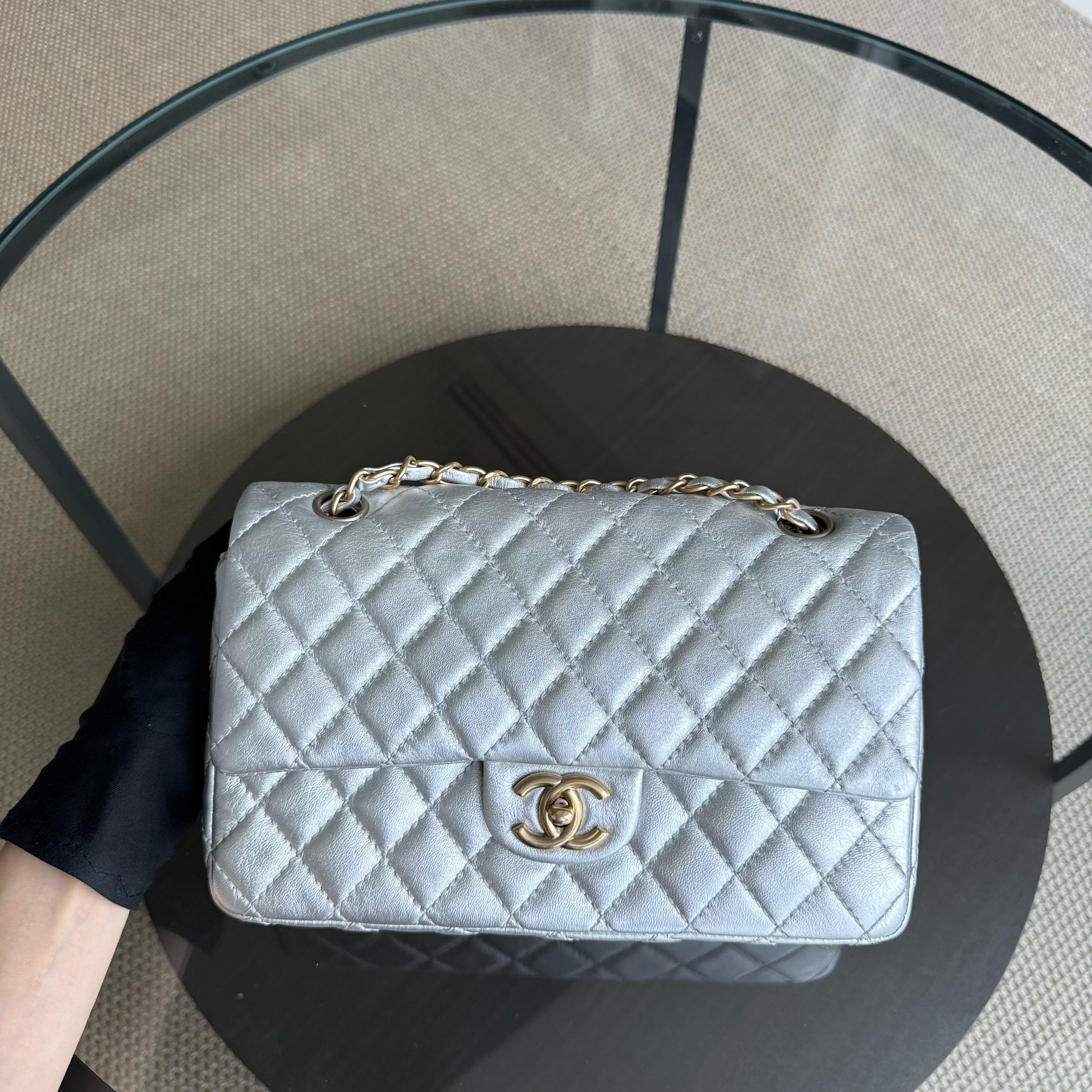 Chanel Classic Flap Medium - 25CM Quilted Lambskin Metallic Silver Gold Hardware Series 12 (Copy)