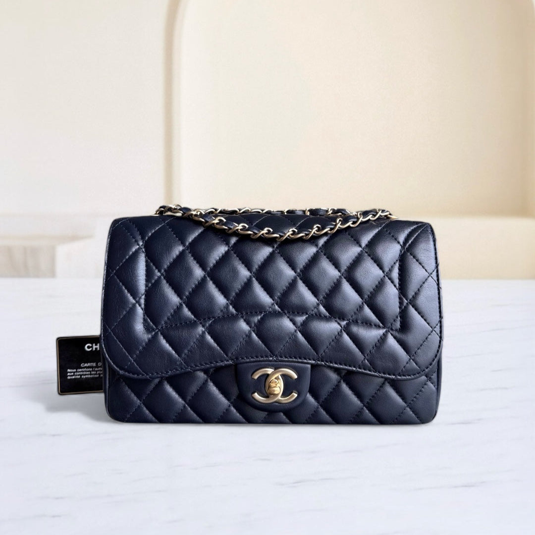 Chanel Chic Flap Seasonal Flap Medium - 25CM Quilted Lambskin Dark Blue Series 21