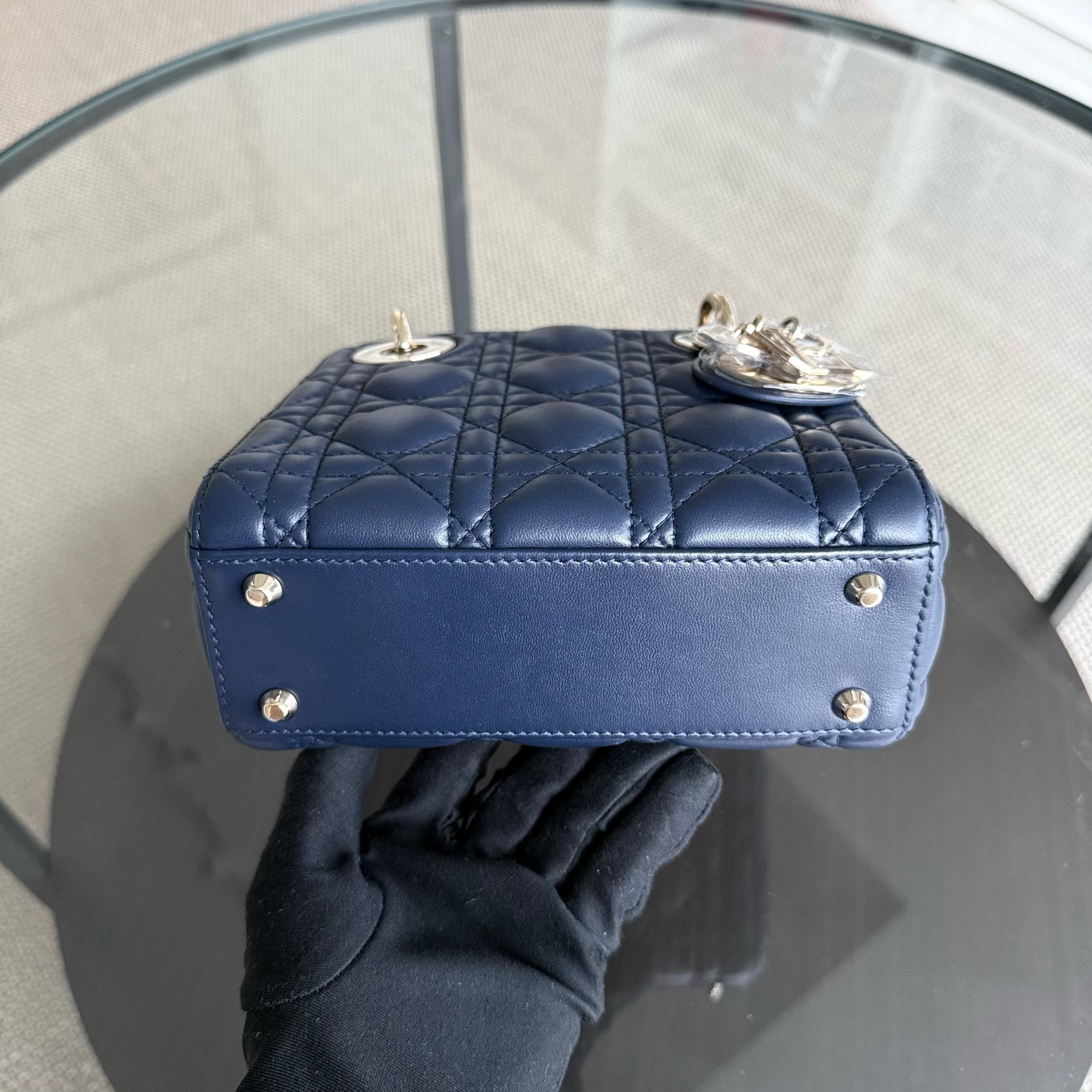 Dior Lady Mini - Cannage Lambskin Dark Blue Gold Hardware Adjustable Strap