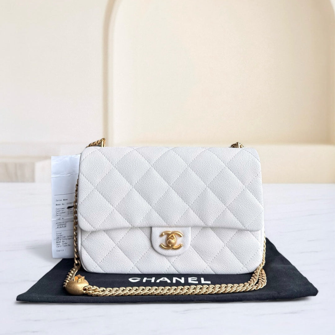 Chanel Flap Medium 25CM Sweetheart 23P - Caviar Quilted White Gold Hardware Microchip
