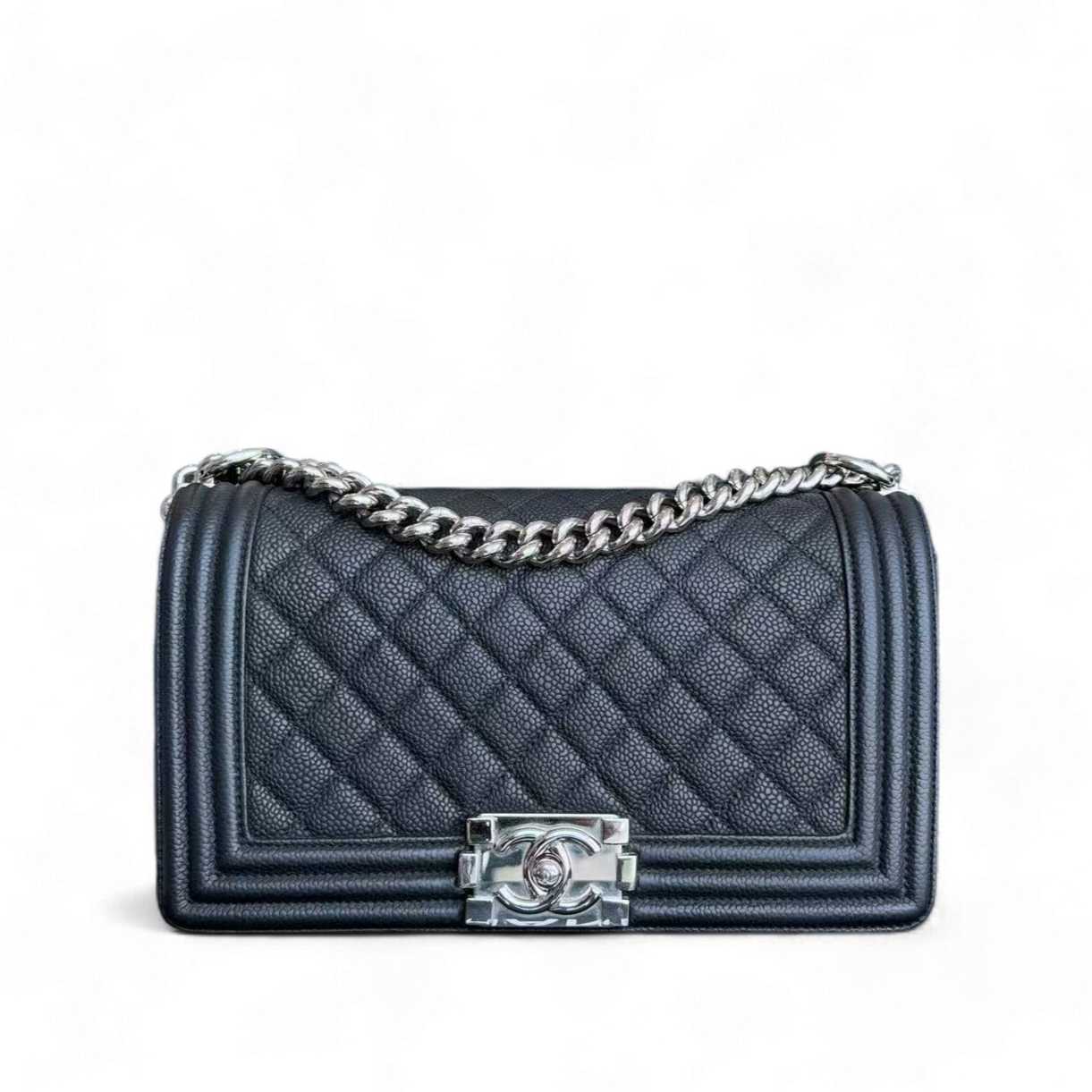 Chanel Boy Medium - 25CM Iridescent Caviar Quilted Calfskin Black Silver Hardware Series 17