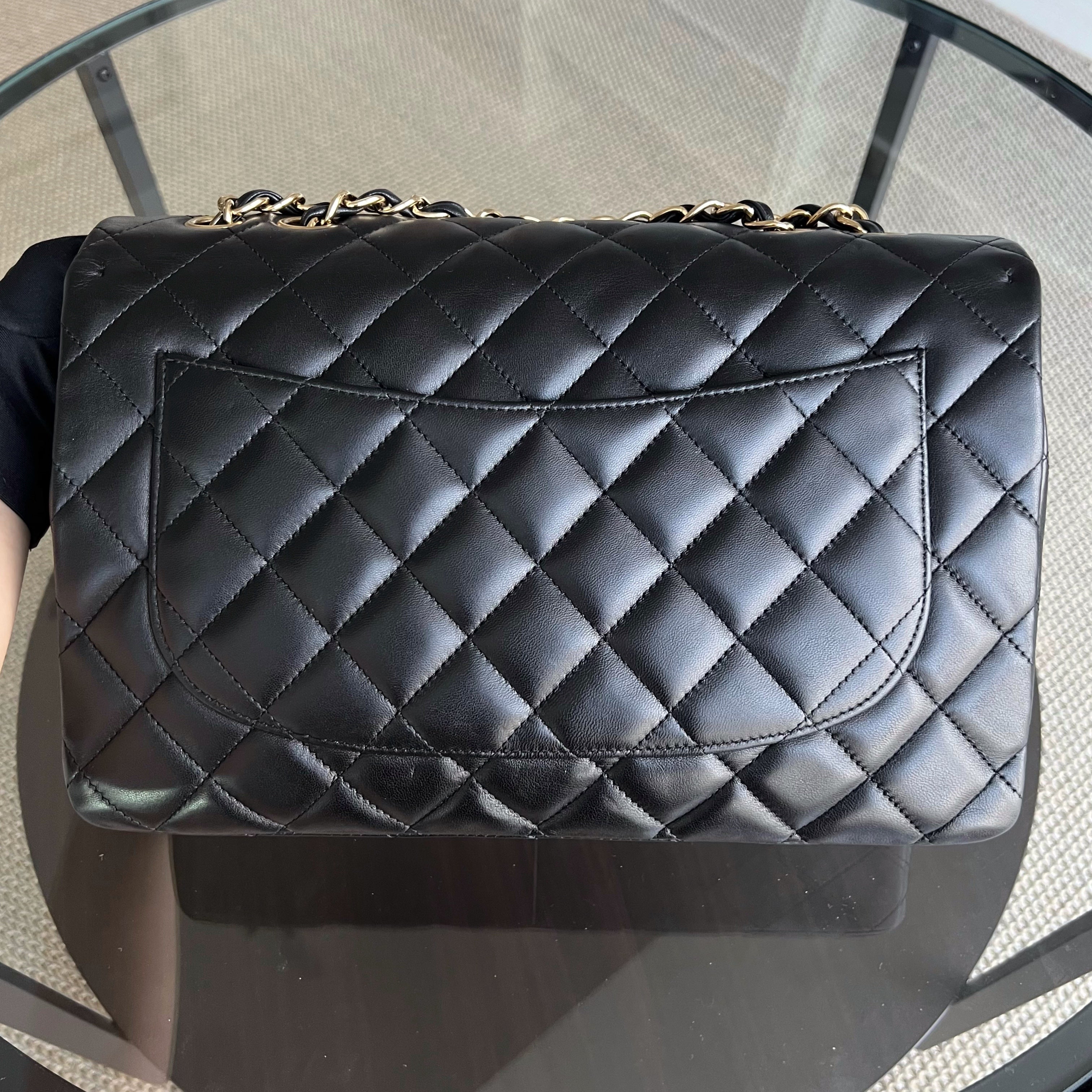 Chanel Jumbo Classic Flap Single Flap Quilted Lambskin Black Gold Hardware