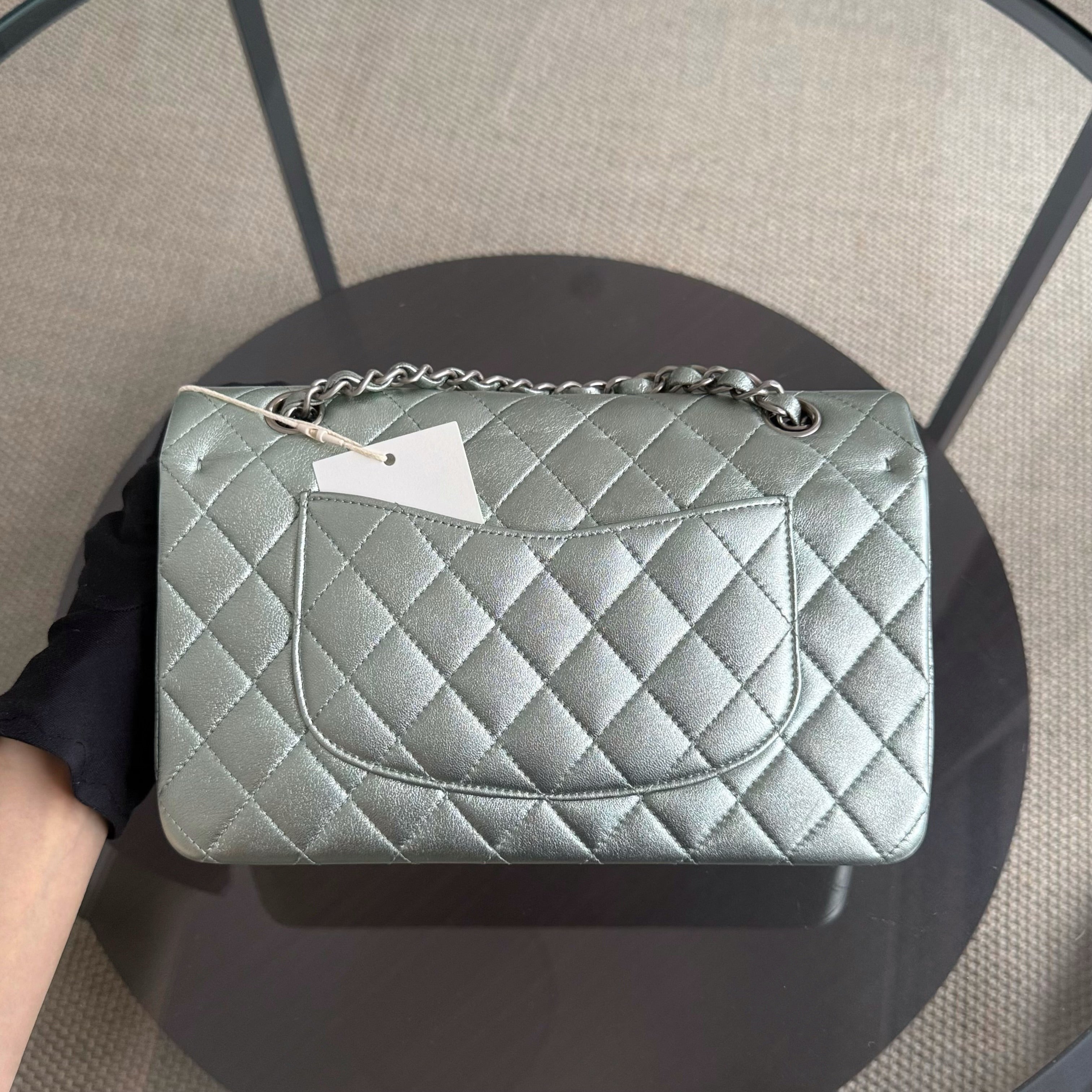 Chanel Classic Flap Medium - 25CM Quilted Lambskin Irridescent Light Green Silver Hardware Series 14
