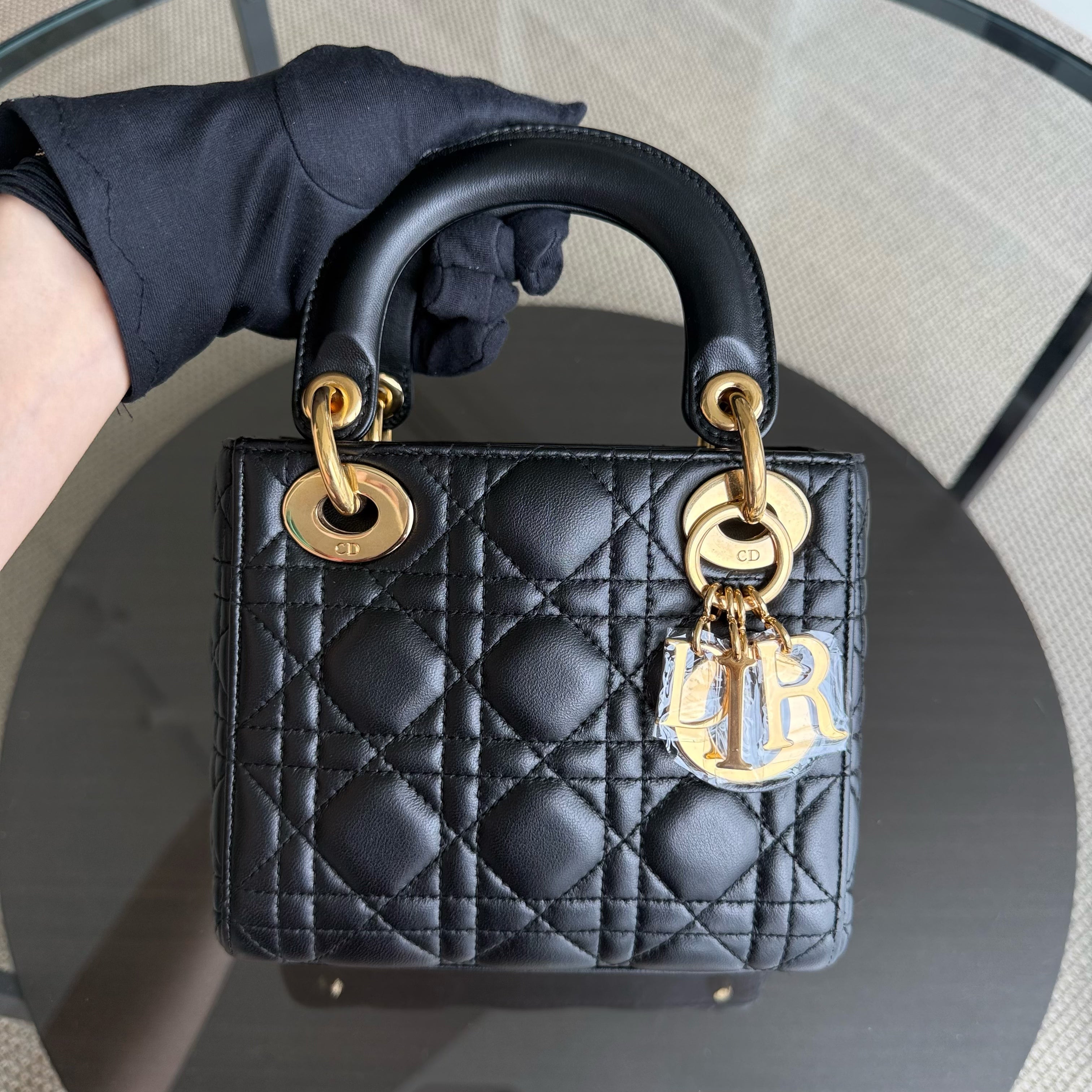 Dior Lady Mini - Cannage Lambskin Black Gold Hardware Adjustable Strap